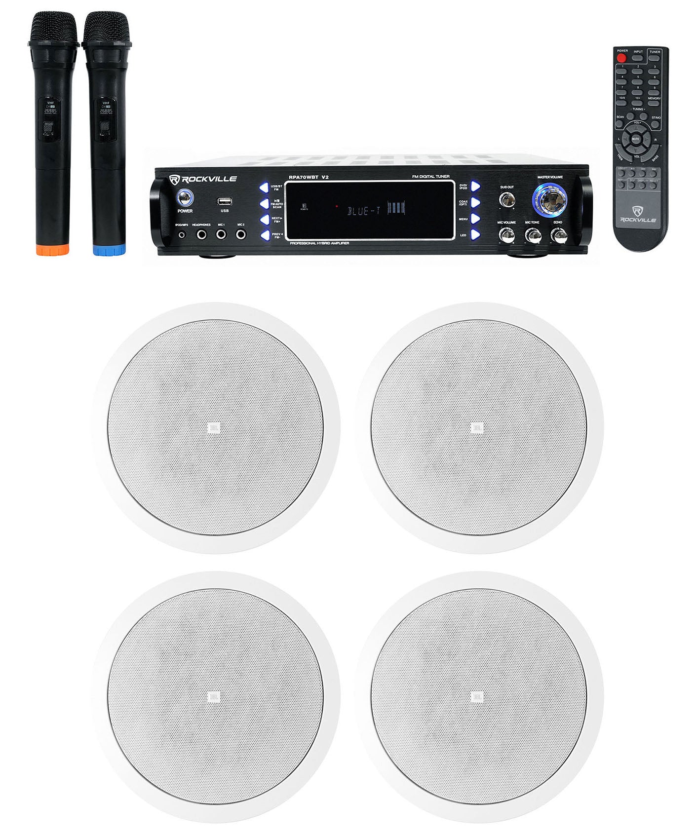 RPA70WBT + Control 26C White 4-Pack + Wireless Mics Bundle