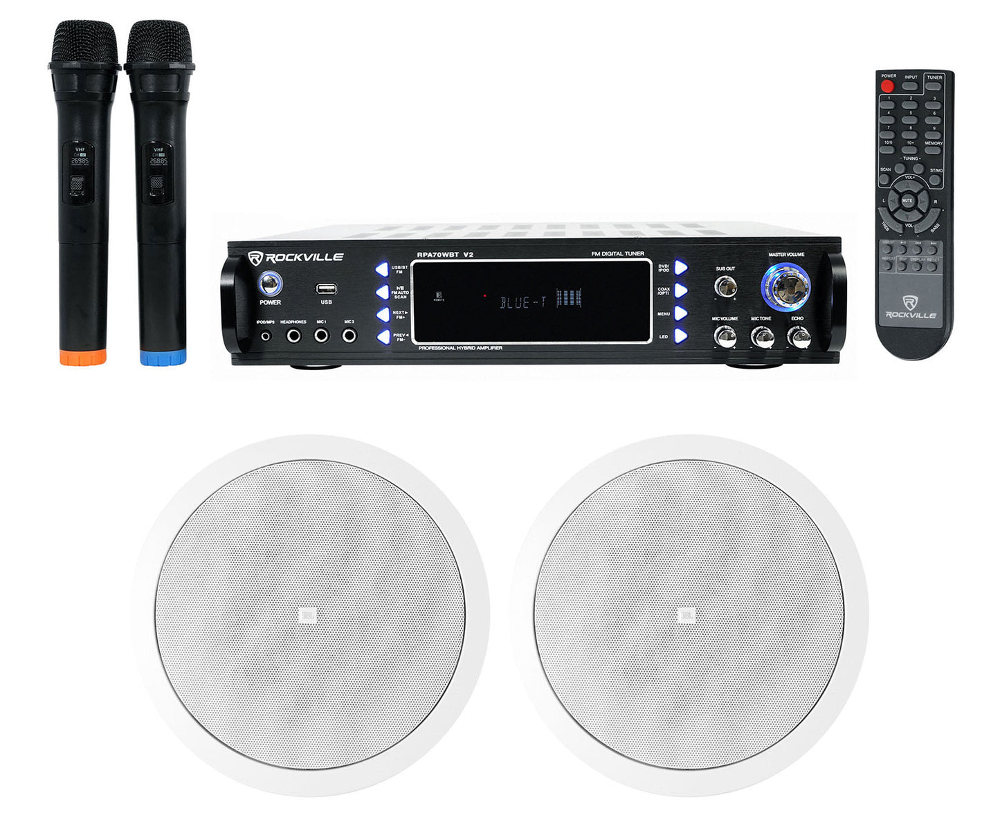 RPA70WBT + Control 26C White 2-Pack + Wireless Mics Bundle