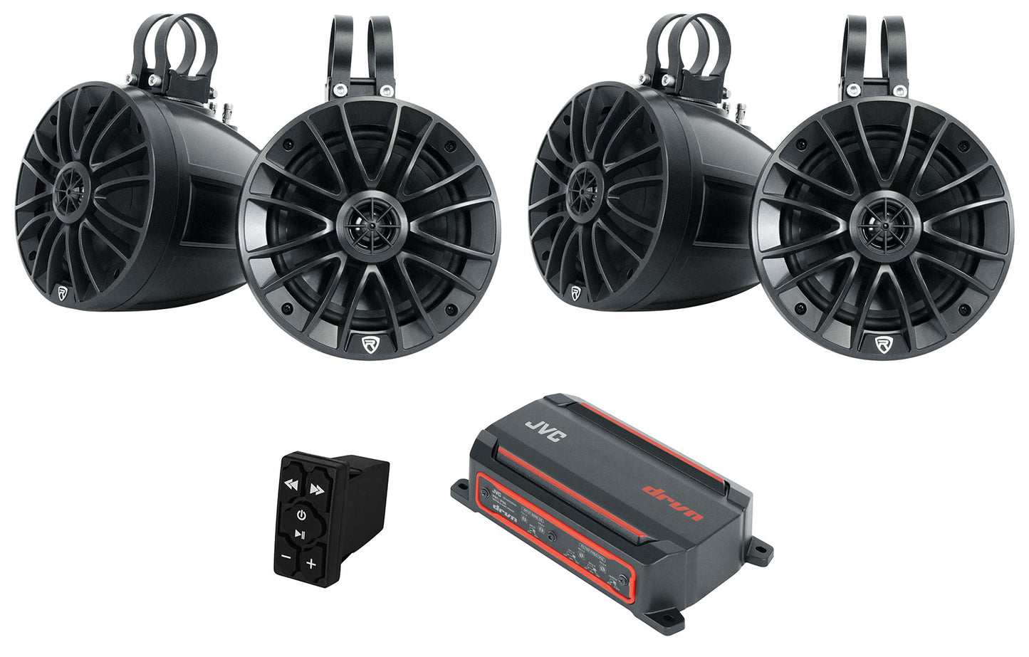 JVC KS-DR2004D 4-Ch. ATV/UTV Amplifier+(4) Tower Speakers+Bluetooth Controller