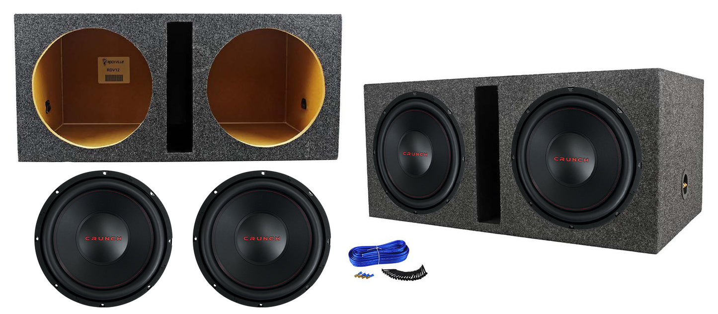 (2) Crunch CRW12D4 12" 800 Watt Car Audio Subwoofers+Vented Sub Box Enclosure