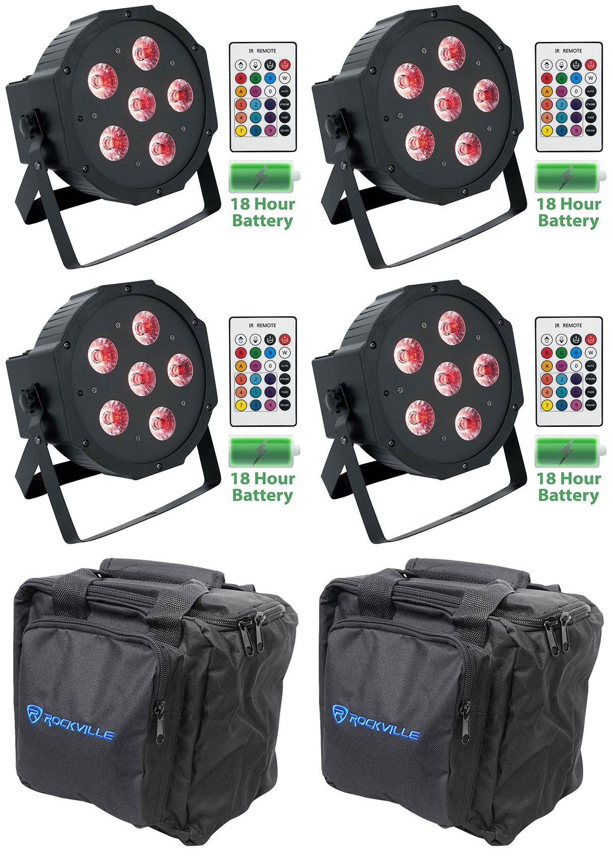 Battery Par 61 4-Pack + RLB90 Lighting Bags Bundle