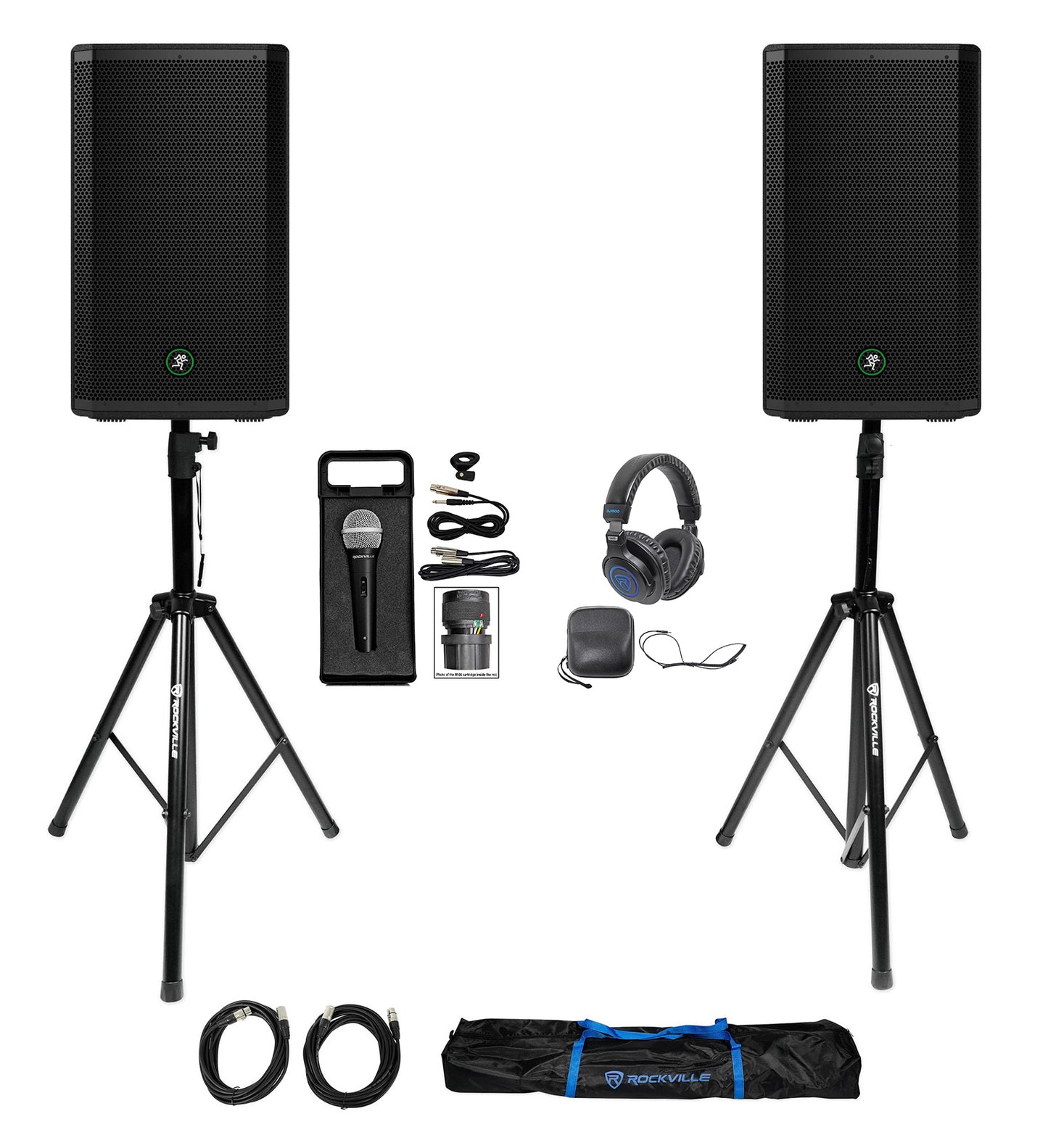 DJ Package w/ (2) Mackie Thrash212 12" Powered Speakers+Stands+Mic+Headphones