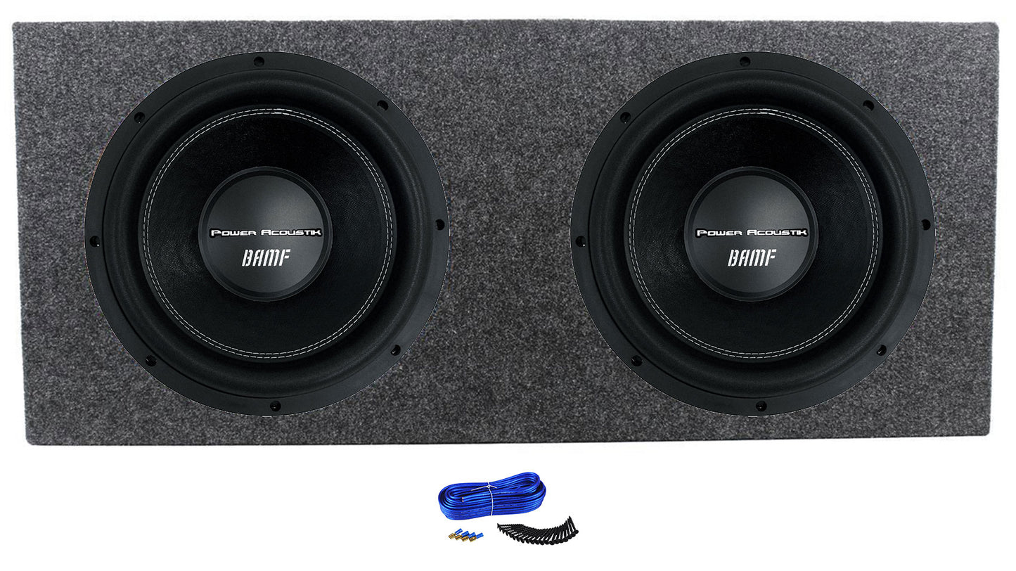 2) Power Acoustik BAMF-122 12" 3500w DVC Car Subwoofers+Sealed Sub Box Enclosure