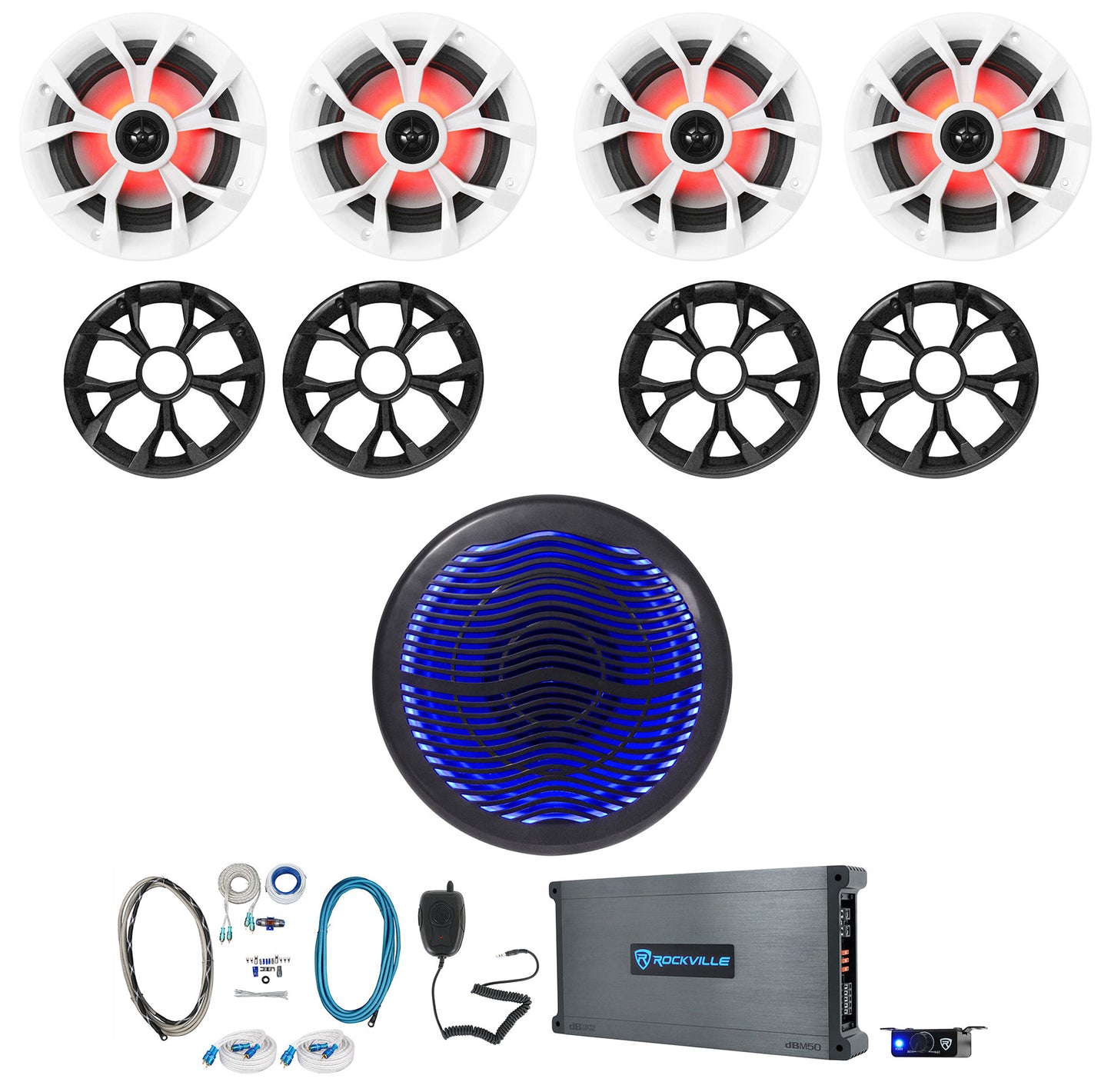 RKL65MBW 4-Pack + MS10LB Subwoofer + DBM50 Amplifier Bundle