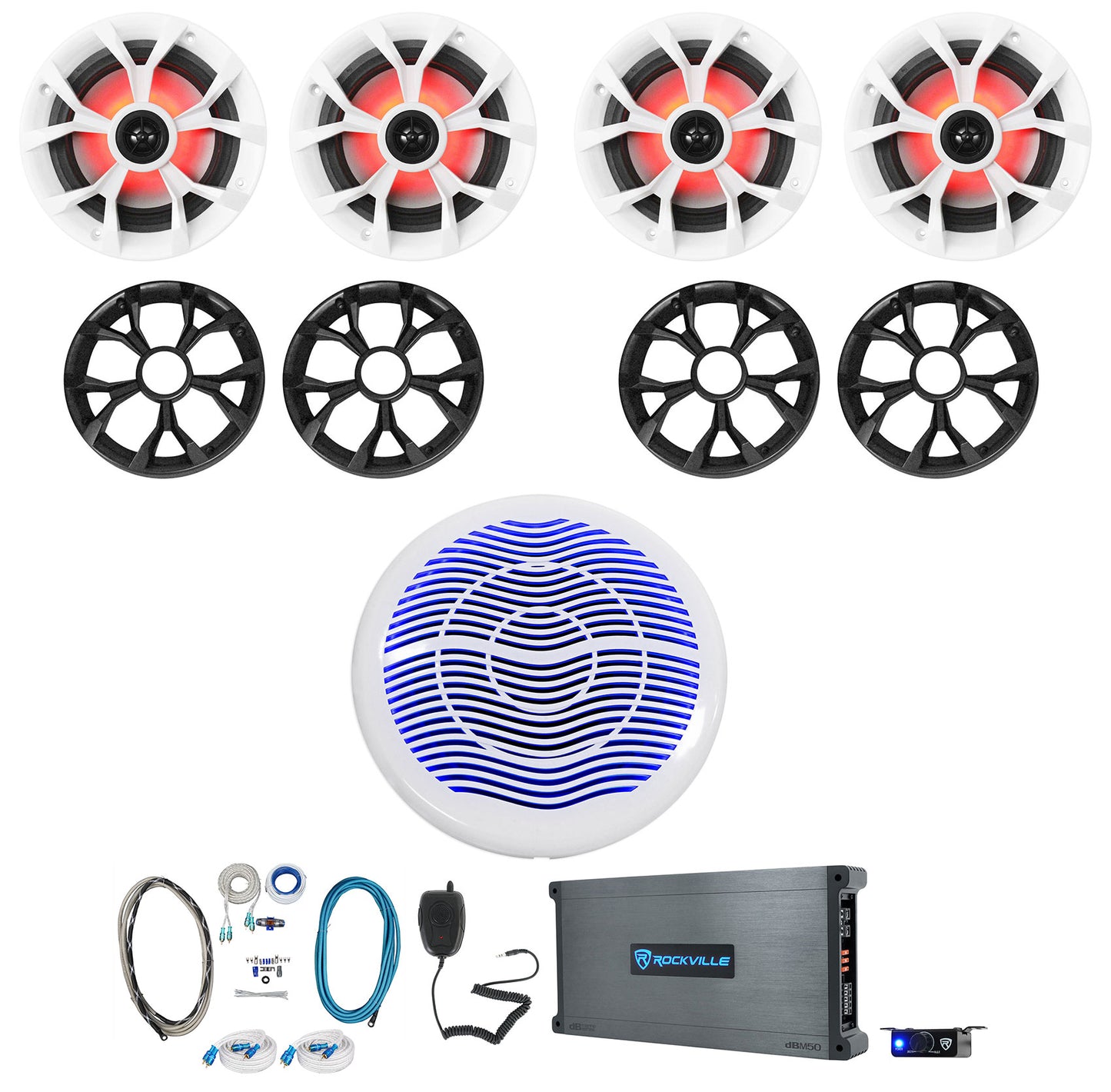 RKL65MBW 4-Pack + MS10LW Subwoofer + DBM50 Amplifier Bundle