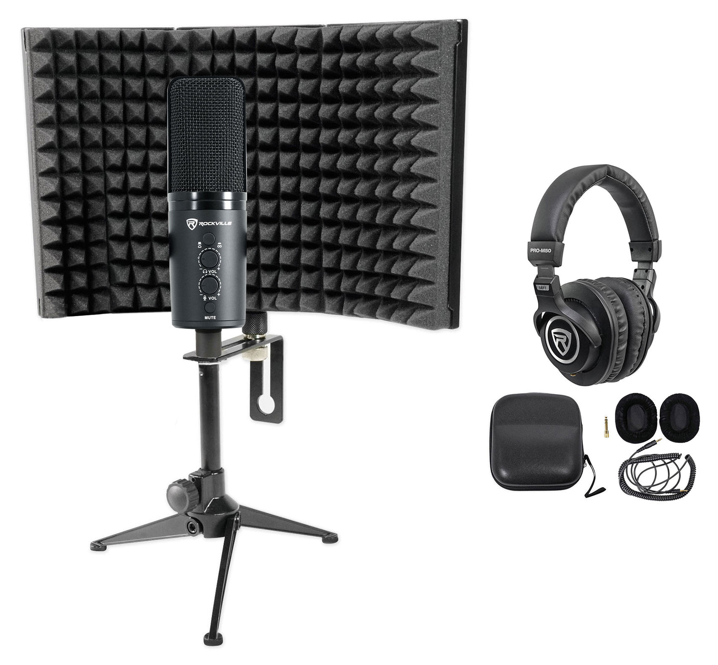 ROCK-STREAM PRO Mic + PRO-M50 Headphones + RockShield 1 Bundle