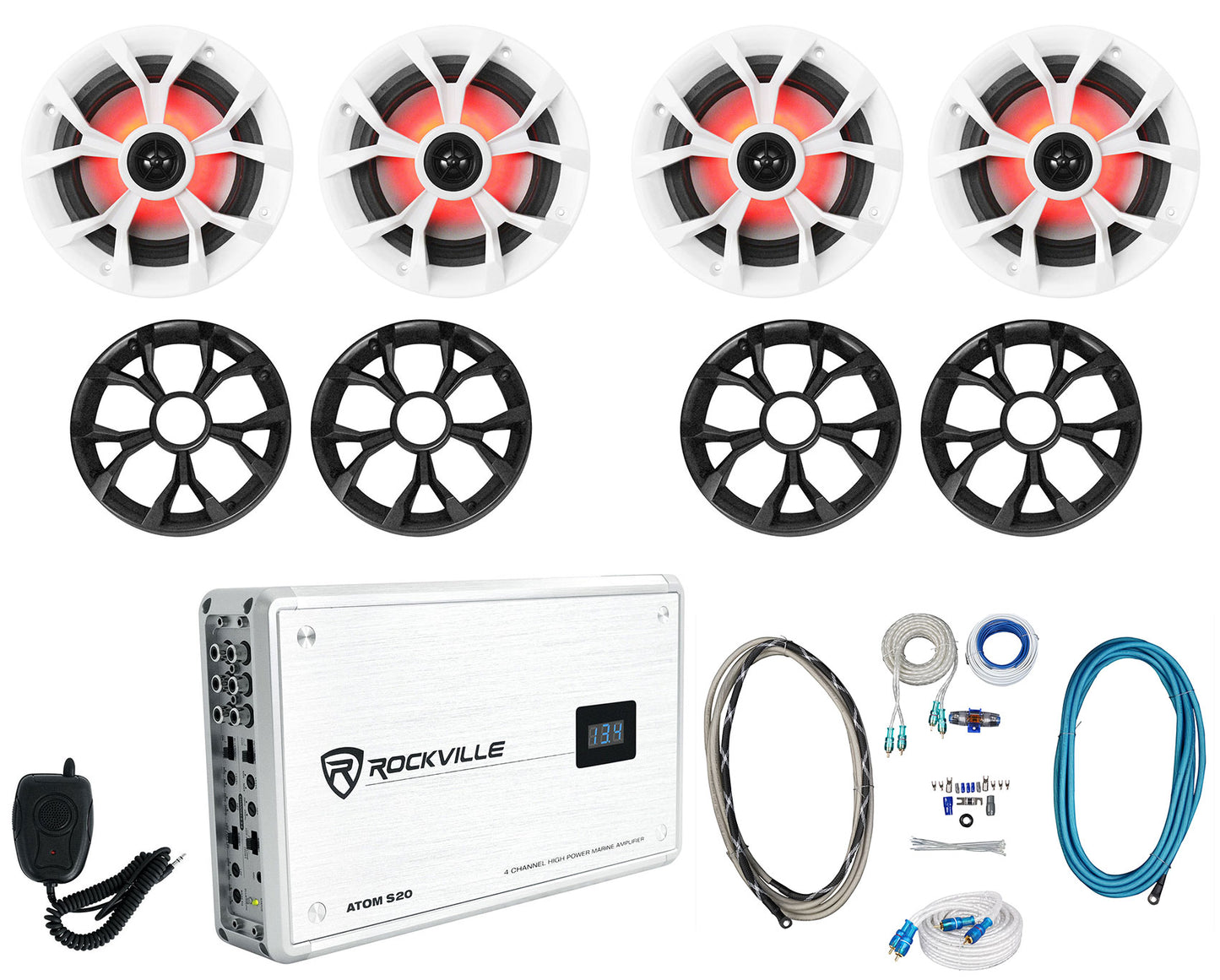 RKL65MBW 4-Pack + ATOM S20 Marine Amplifier Bundle