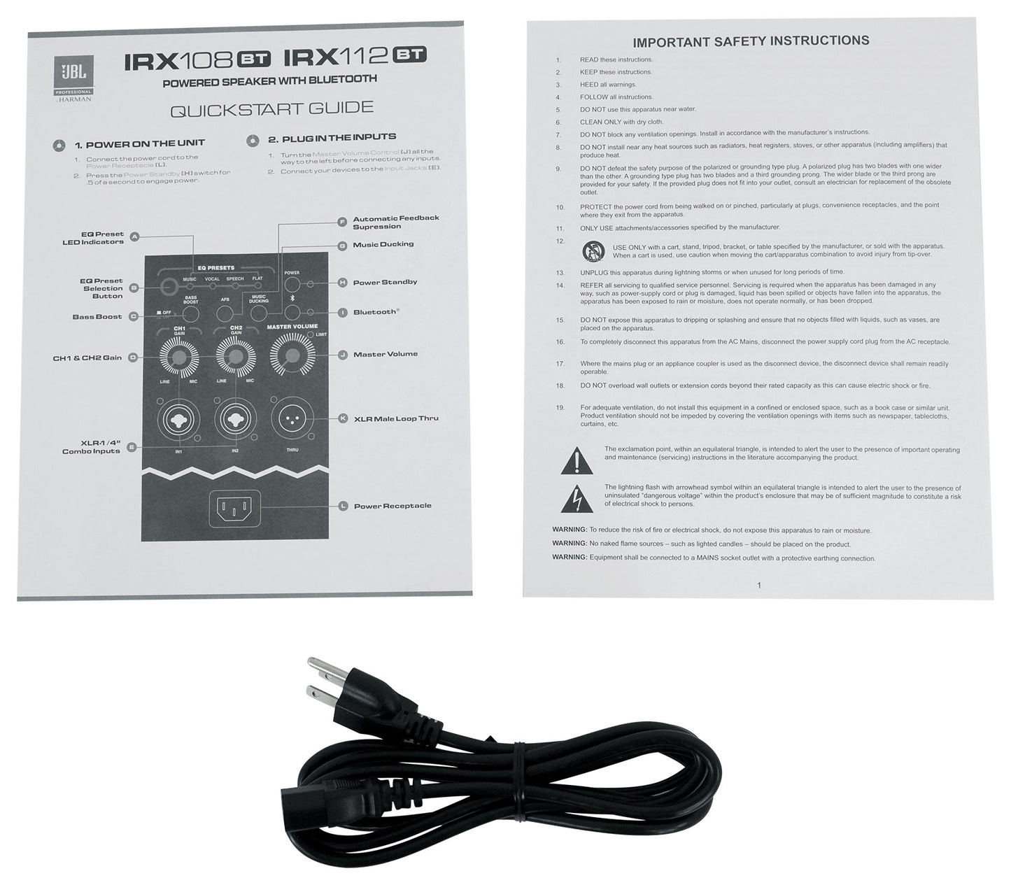 2) JBL IRX112BT 12" 1300w Powered PA Speakers w/ Bluetooth+15" Powered Subwoofer