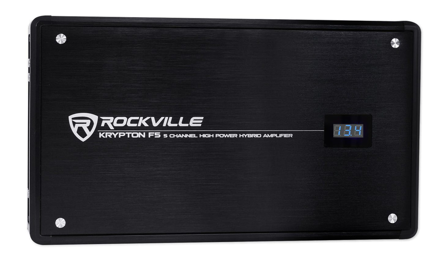 KRYPTON F5 5‑Channel Amplifier + 2‑Gauge Amp Kit + (2) 17' RCA Cables Bundle