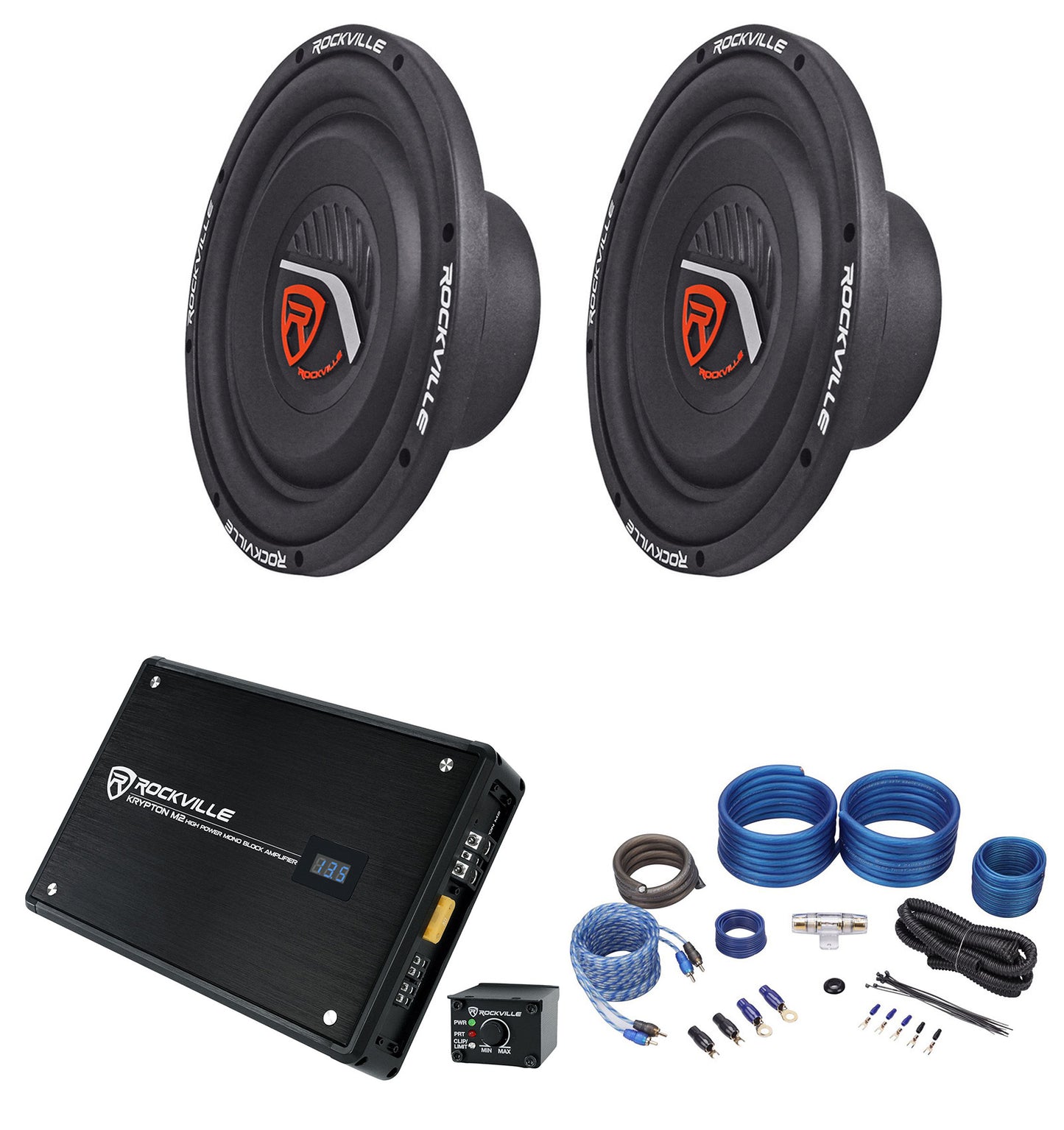 W10T4-S2 10" Shallow Mount Subwoofers 2-Pack + KRYPTON-M2 Amplifier Bundle
