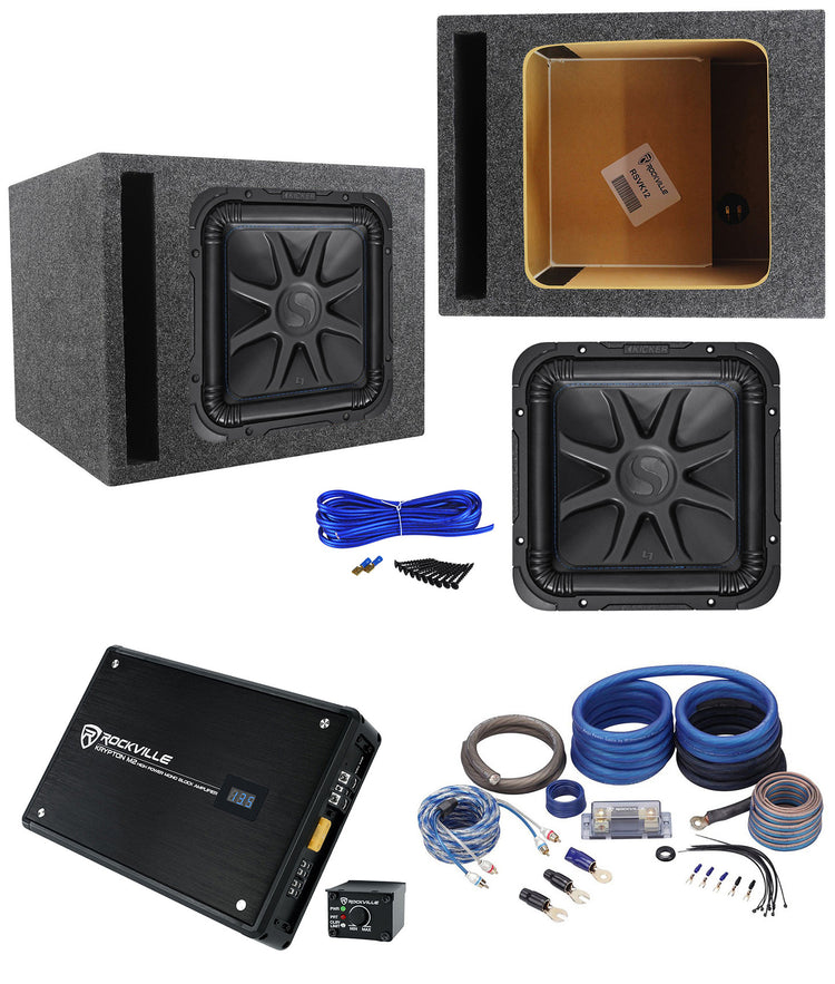 Kicker L7S122 12" Solobaric L7S Car Sub+Vented Enclosure+750W Amplifier+Amp Kit