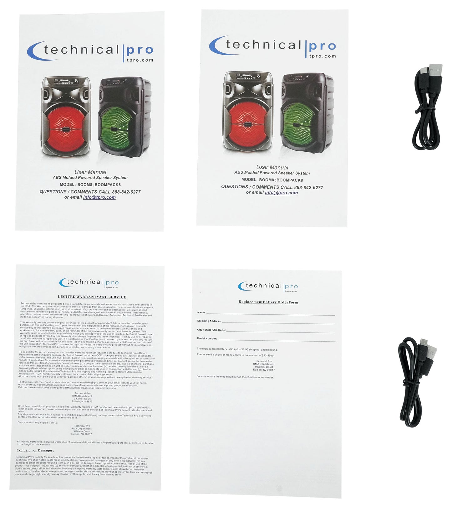 2 Technical Pro BOOMPACK8 8" Wireless Rechargeable Bluetooth Speakers+Microphone