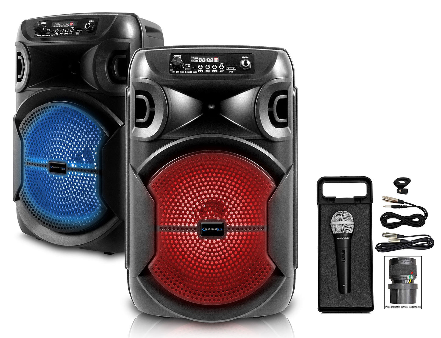 2 Technical Pro BOOMPACK8 8" Wireless Rechargeable Bluetooth Speakers+Microphone