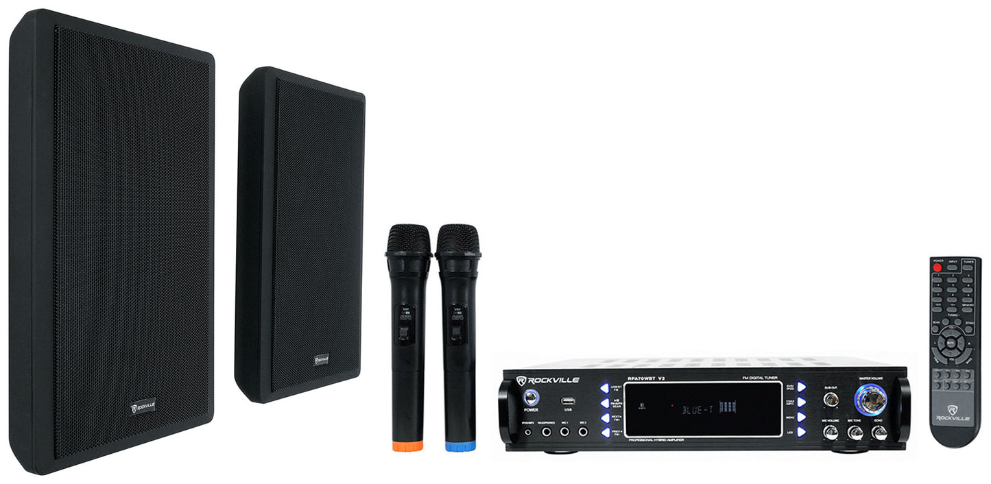 RPA70WBT V2 Receiver + RockSlim Black 5.25" Speakers 2-Pack Bundle