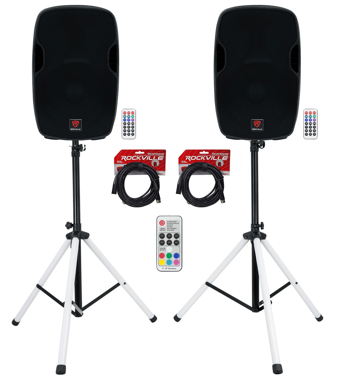 BPA15 15" Speakers 2-Pack + LED Tripod Stands Bundle