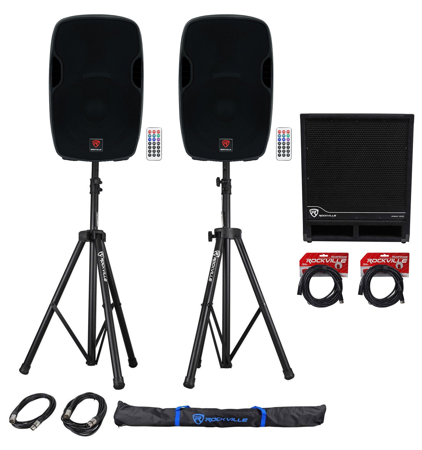 BPA15 15" Speakers 2-Pack + 15" Subwoofer, Stands, Cables Bundle