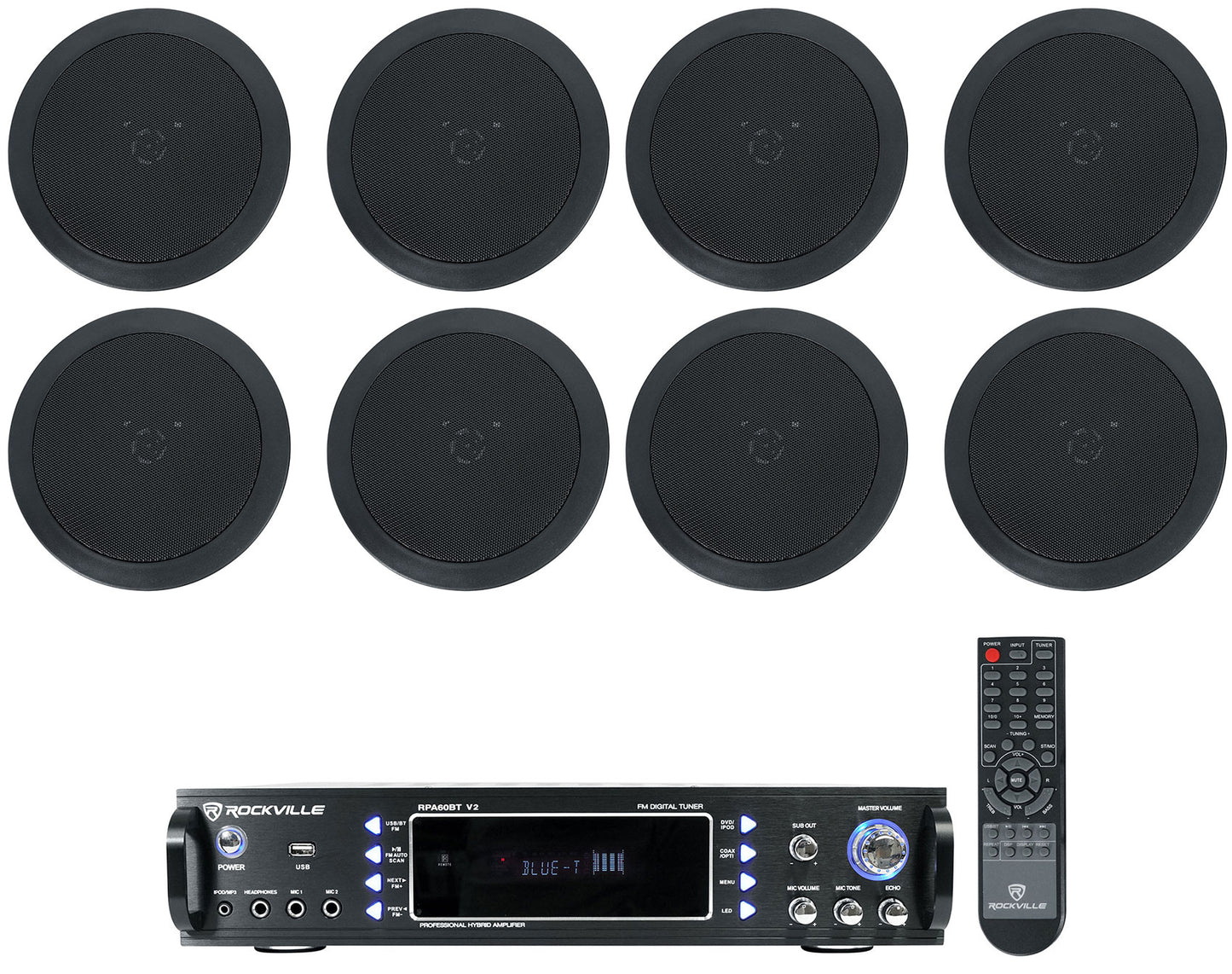 RPA60BT Receiver + HC55-16 Black 5.25" Speakers 4-Pair Bundle