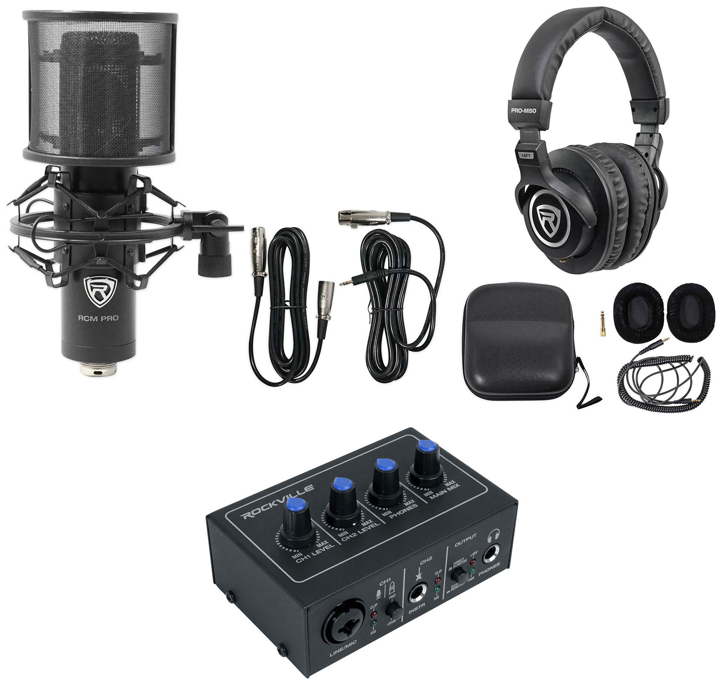 ROCK-U Mini Interface + RCM PRO Mic + PRO-M50 Headphones Bundle