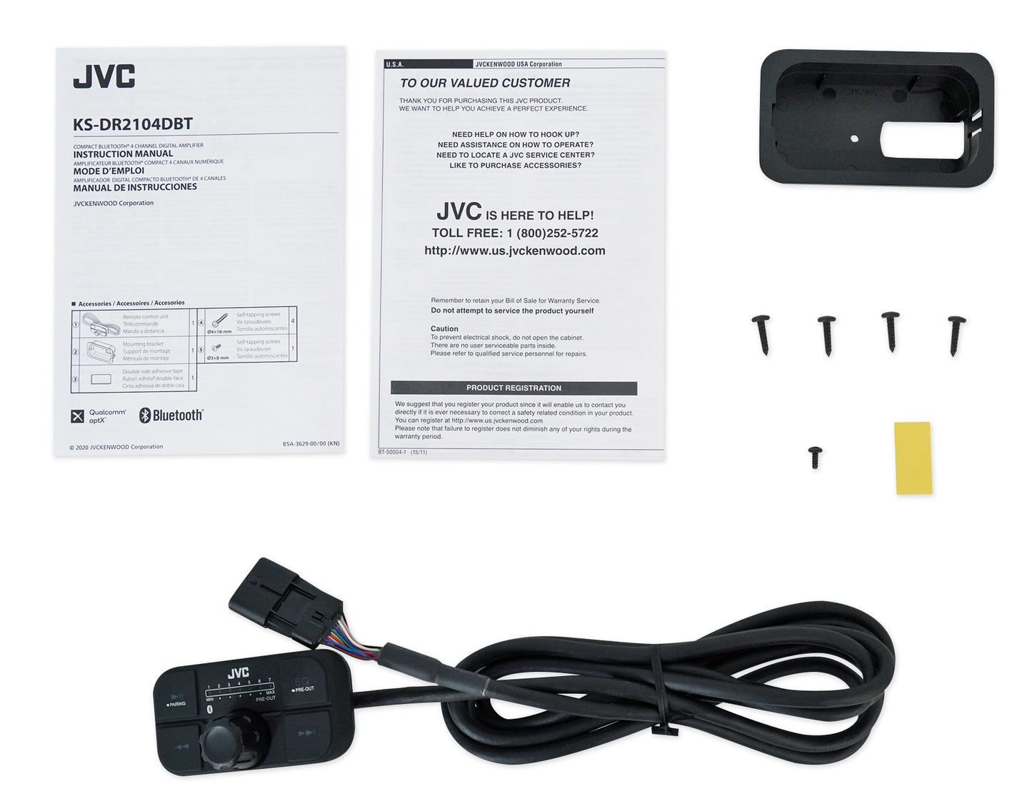 JVC KS-DR2104DBT 600w 4-Channel ATV/UTV Amplifier+(4) Rockville 6.5" Speakers