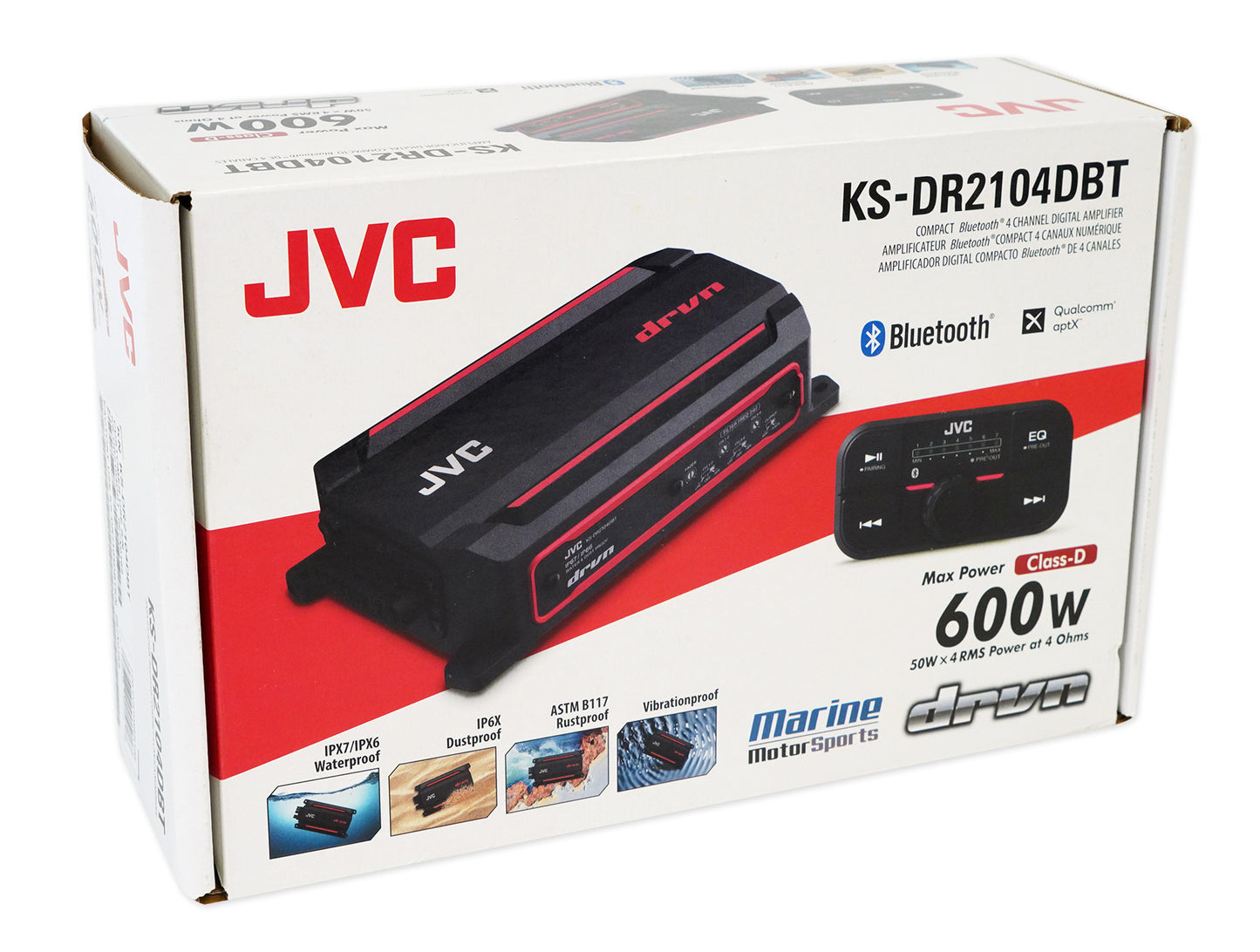 JVC KS-DR2104DBT 600w 4-Channel ATV/UTV Amplifier+(4) Rockville 6.5" Speakers