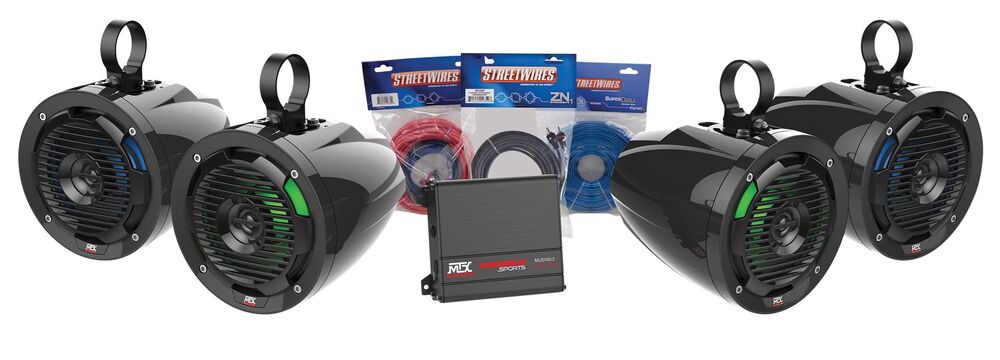 MTX UNI-2-ADDON UTV Amplifier+(4) 6.5" Roll Cage Speakers+Bluetooth Controller
