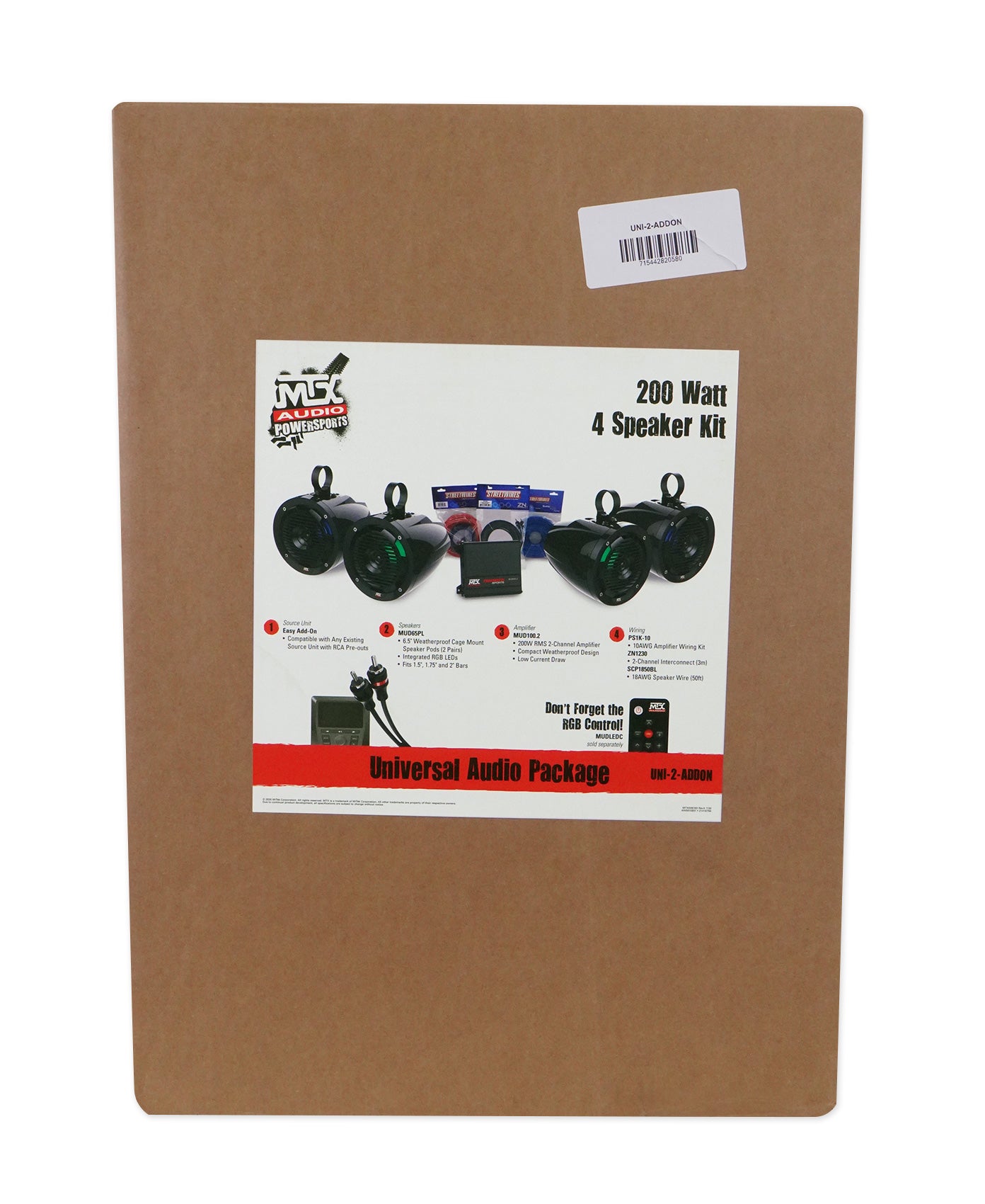 MTX UNI-2-ADDON UTV Amplifier+(4) 6.5" Roll Cage Speakers+Bluetooth Controller