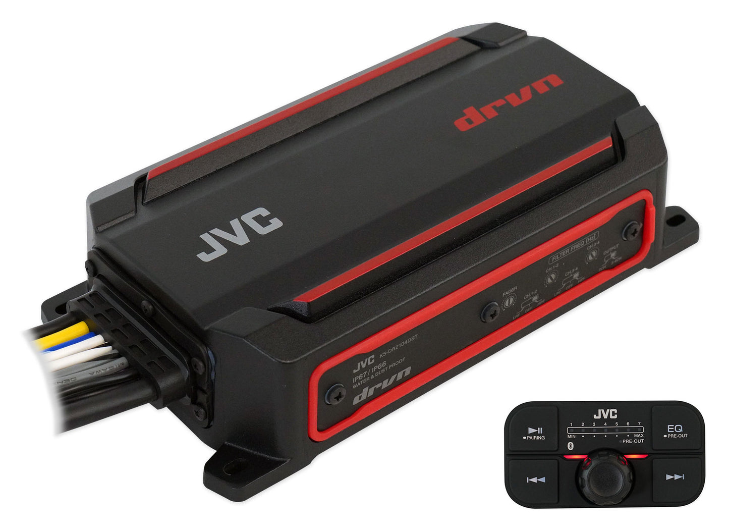 JVC KS-DR2104DBT 600w 4-Channel ATV/UTV Amplifier+4) Rockville 6.5" LED Speakers