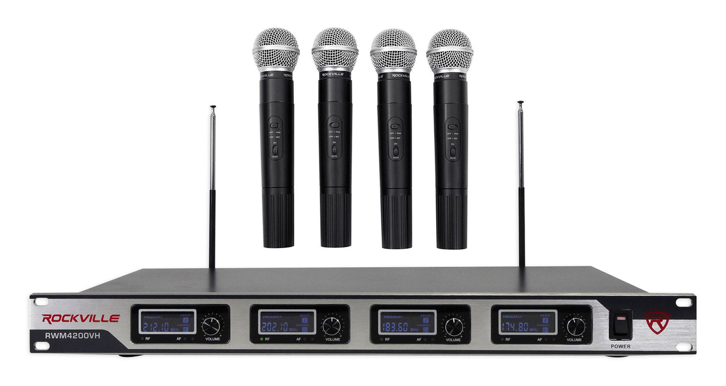 (2) Rockville SPGN128 12" 2400w DJ PA Speakers+Amp+(4) Mics+Stands+Cables+Bag