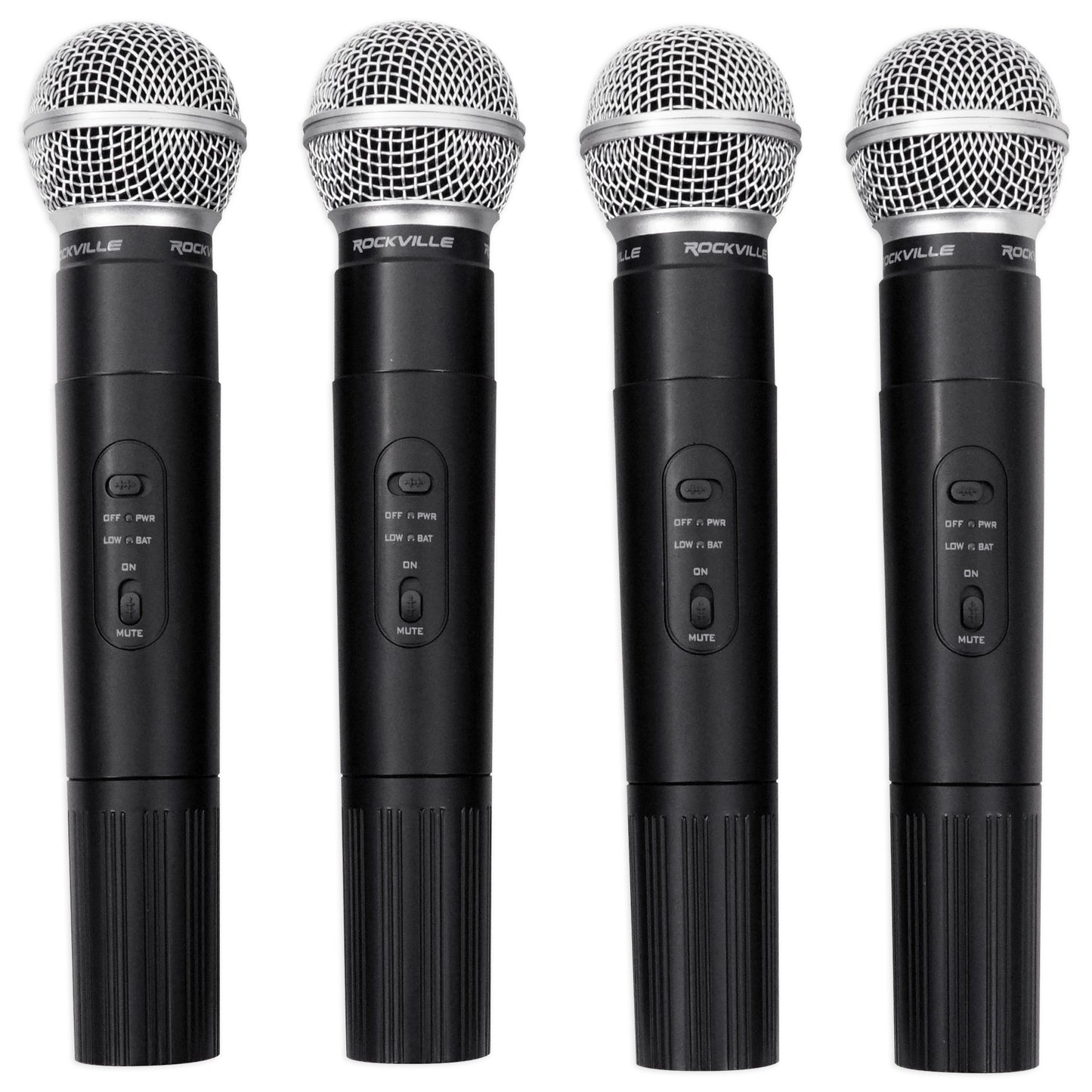 (2) Rockville SPGN128 12" 2400w DJ PA Speakers+Amp+(4) Mics+Stands+Cables+Bag