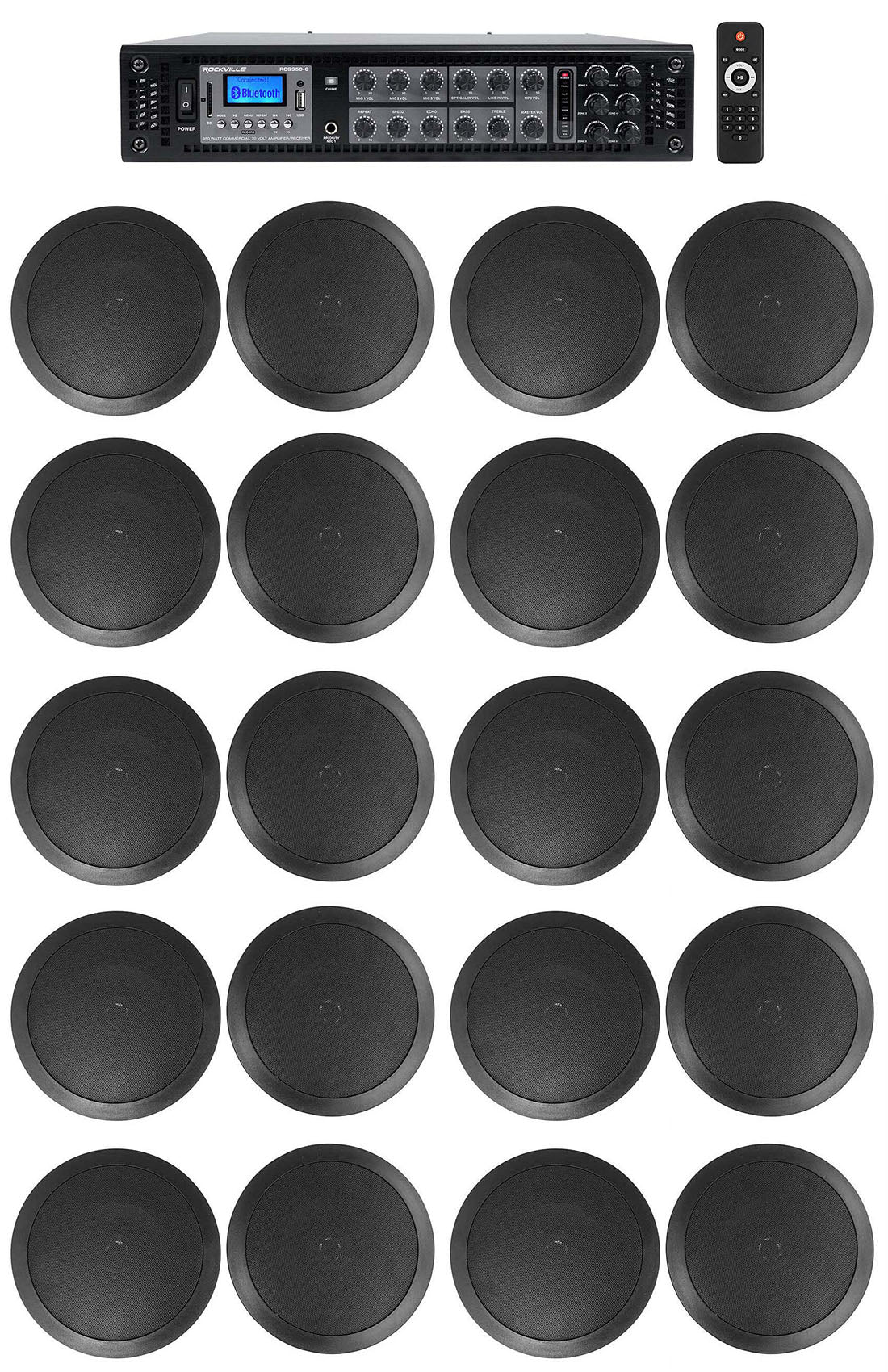 CC65T Black 20-Pack + RCS350-6 6-Zone 350W Amp Bundle