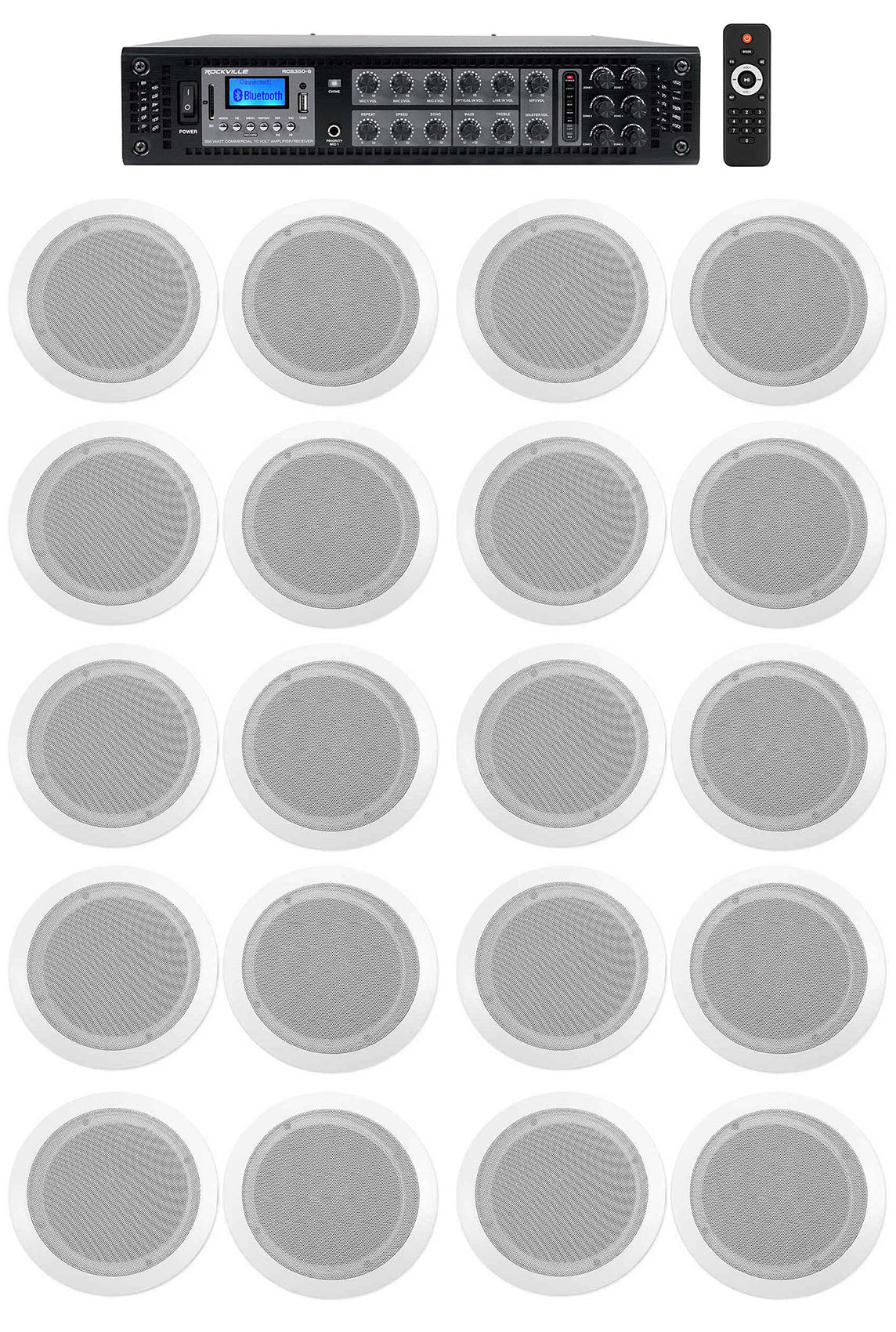 CC65T White 20-Pack + RCS350-6 6-Zone 350W Amp Bundle