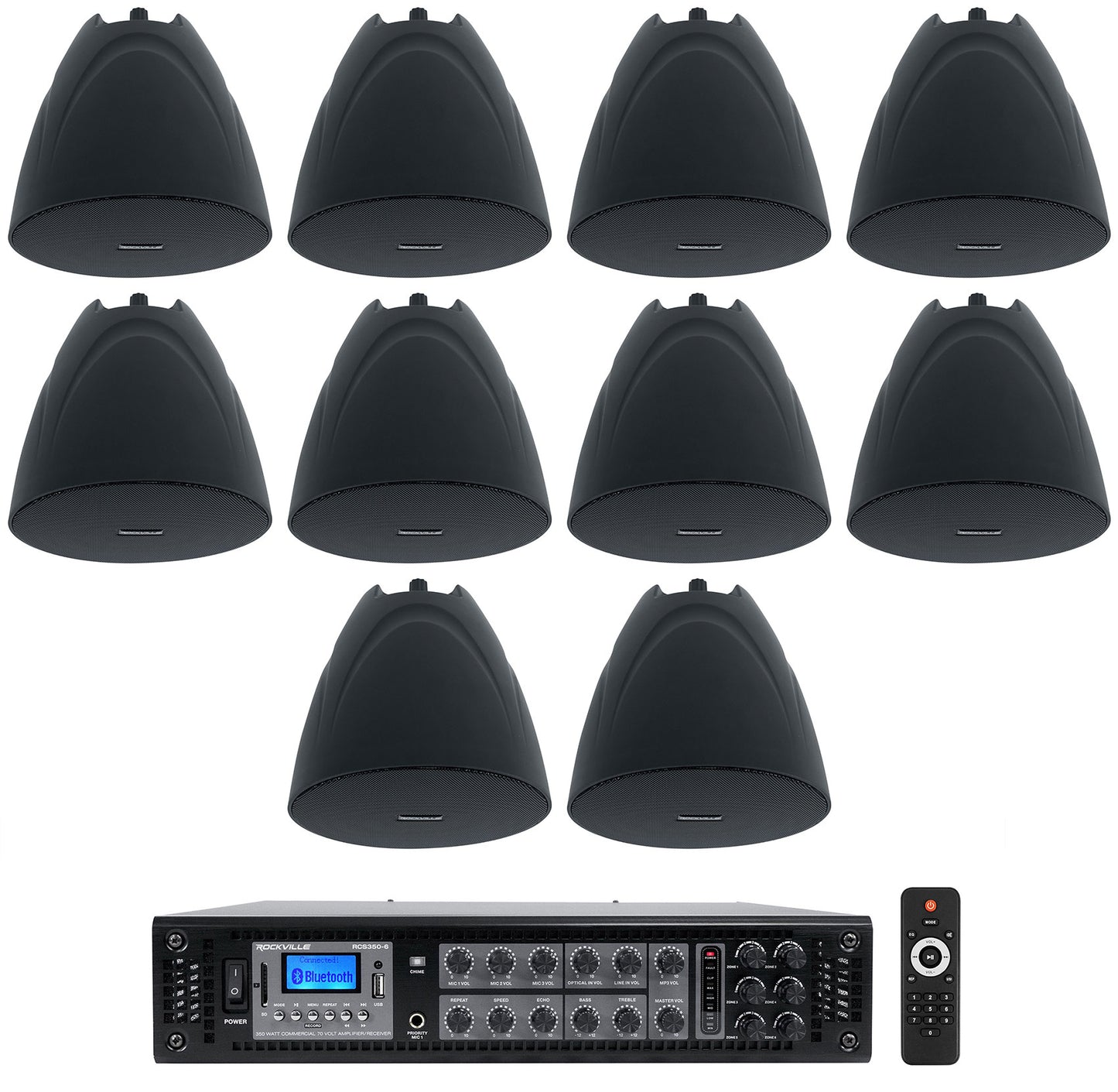 PEN-525T Black 10-Pack + RCS350-6 6-Zone 350W Amp Bundle