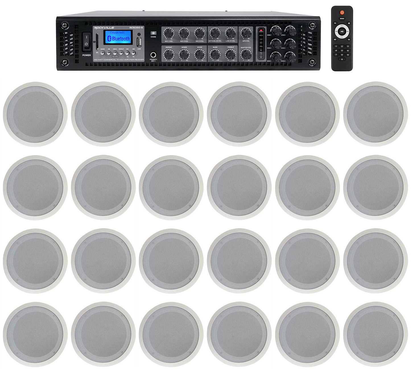 CC80T White 24-Pack + RCS350-6 6-Zone 350W Amp Bundle