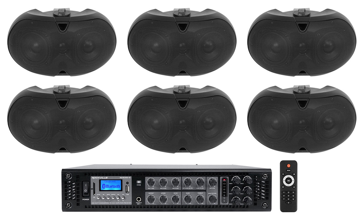 D4-70 Black 6-Pack + RCS350-6 6‑Zone Amplifier Bundle