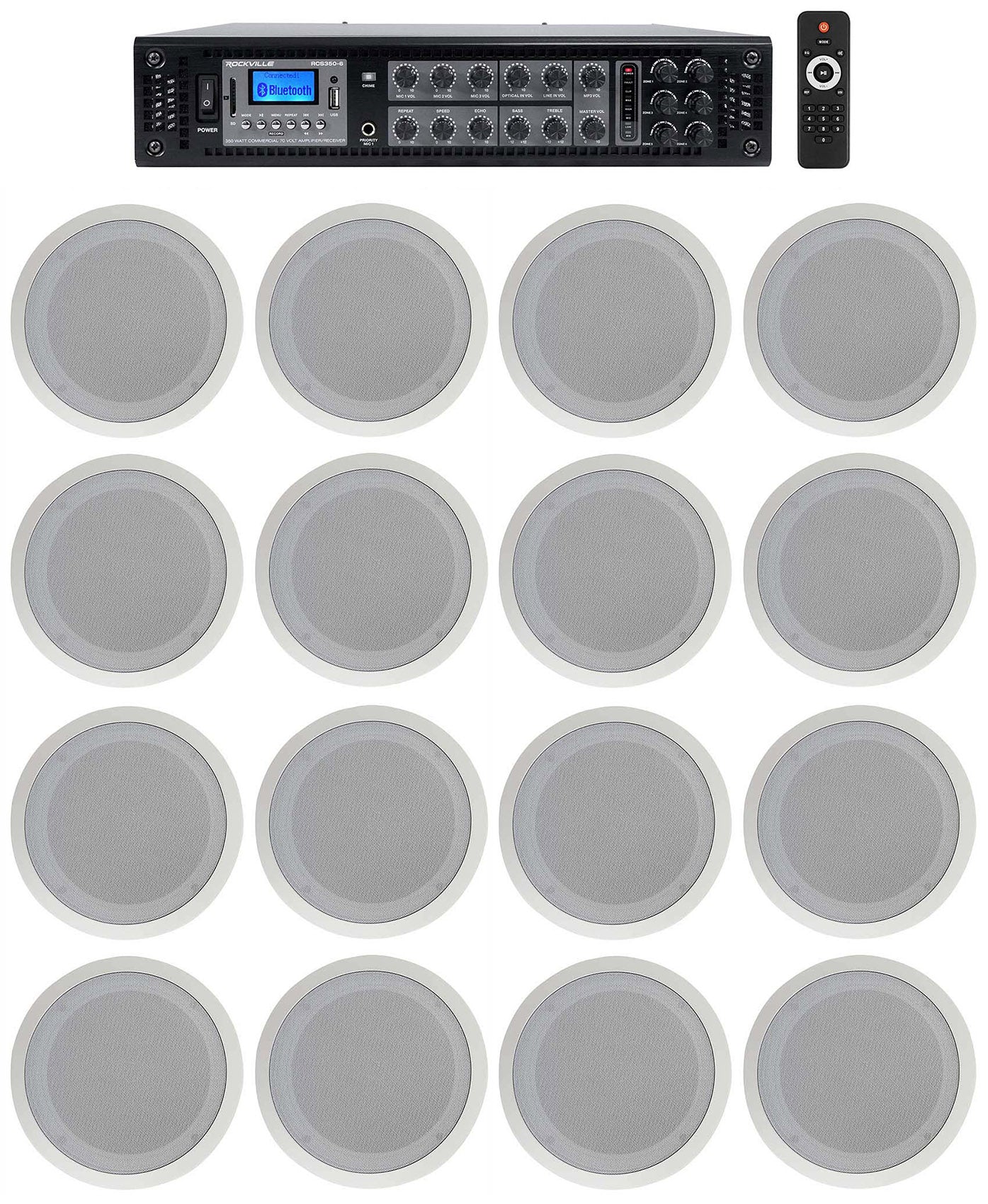 CC80T White 16-Pack + RCS350-6 6-Zone 350W Amp Bundle