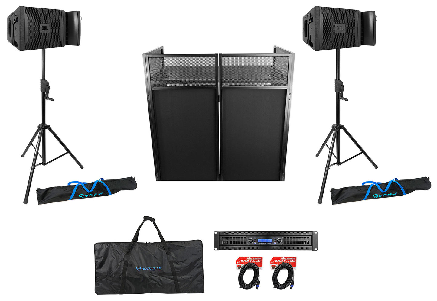 JBL DJ Package w/(2) VRX928LA 8" 400 Watt Array Speakers+Stands+Amplifier and Facade