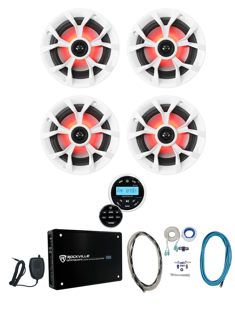 RKL65MBW 6.5" LED Speakers 4-Pack + RGHR2 Receiver + KRYPTON MF3 Amp Bundle