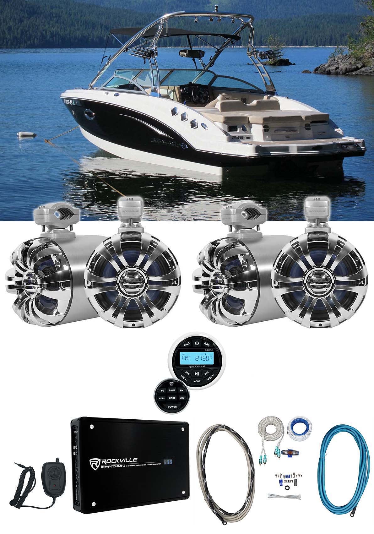WB65 Stainless 6.5" Wakeboard Speakers 2-Pack + RGHR2 Receiver Bundle