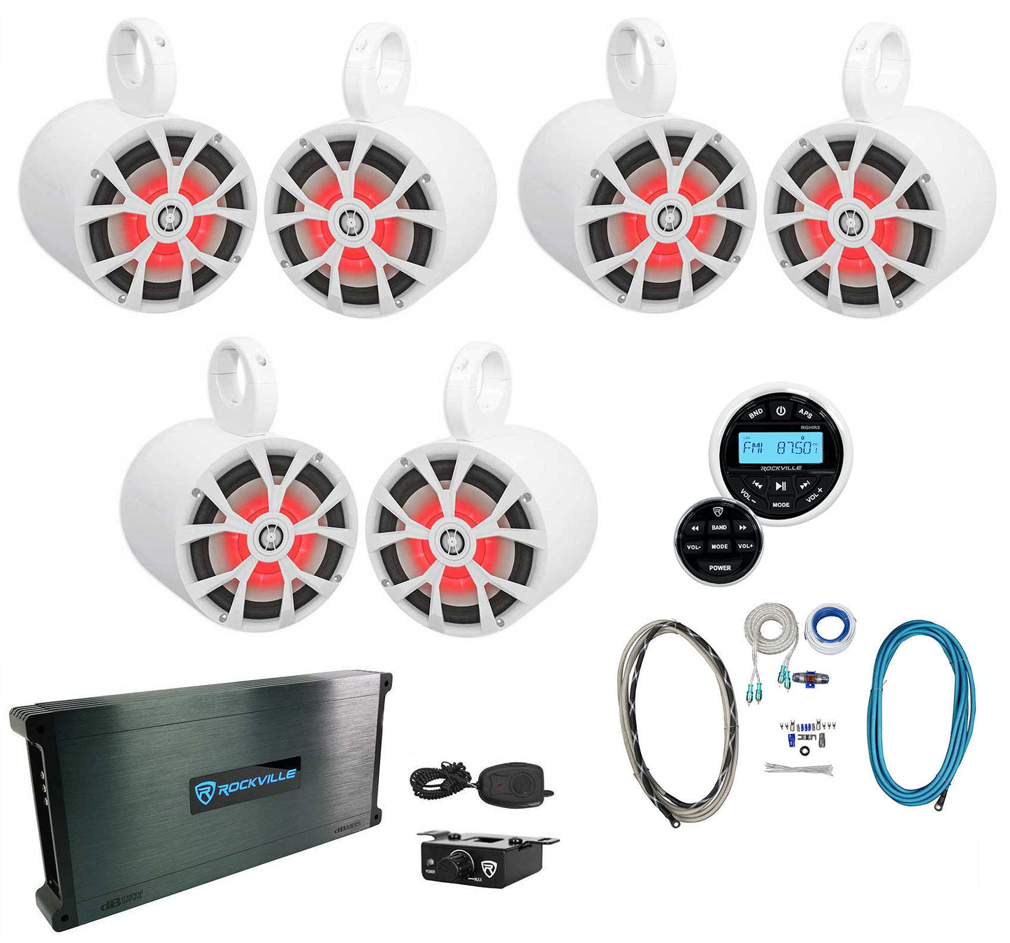 RKL80MW White 6-Pack + DBM65 Marine Amplifier Bundle