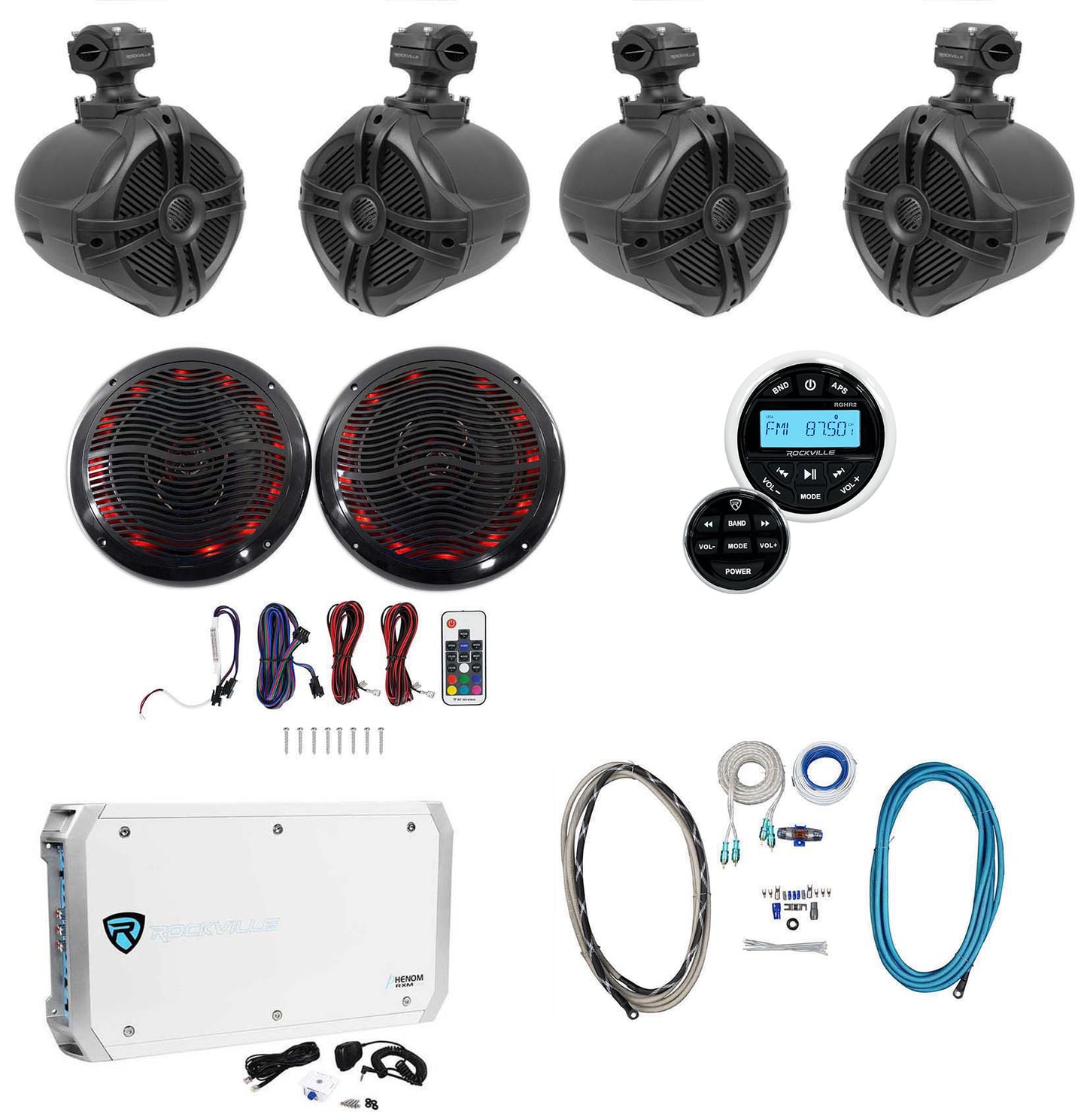 RWB70B Black 4-Pack + LED 6.5" 2-Pack + Receiver + 6-Channel Amp Bundle