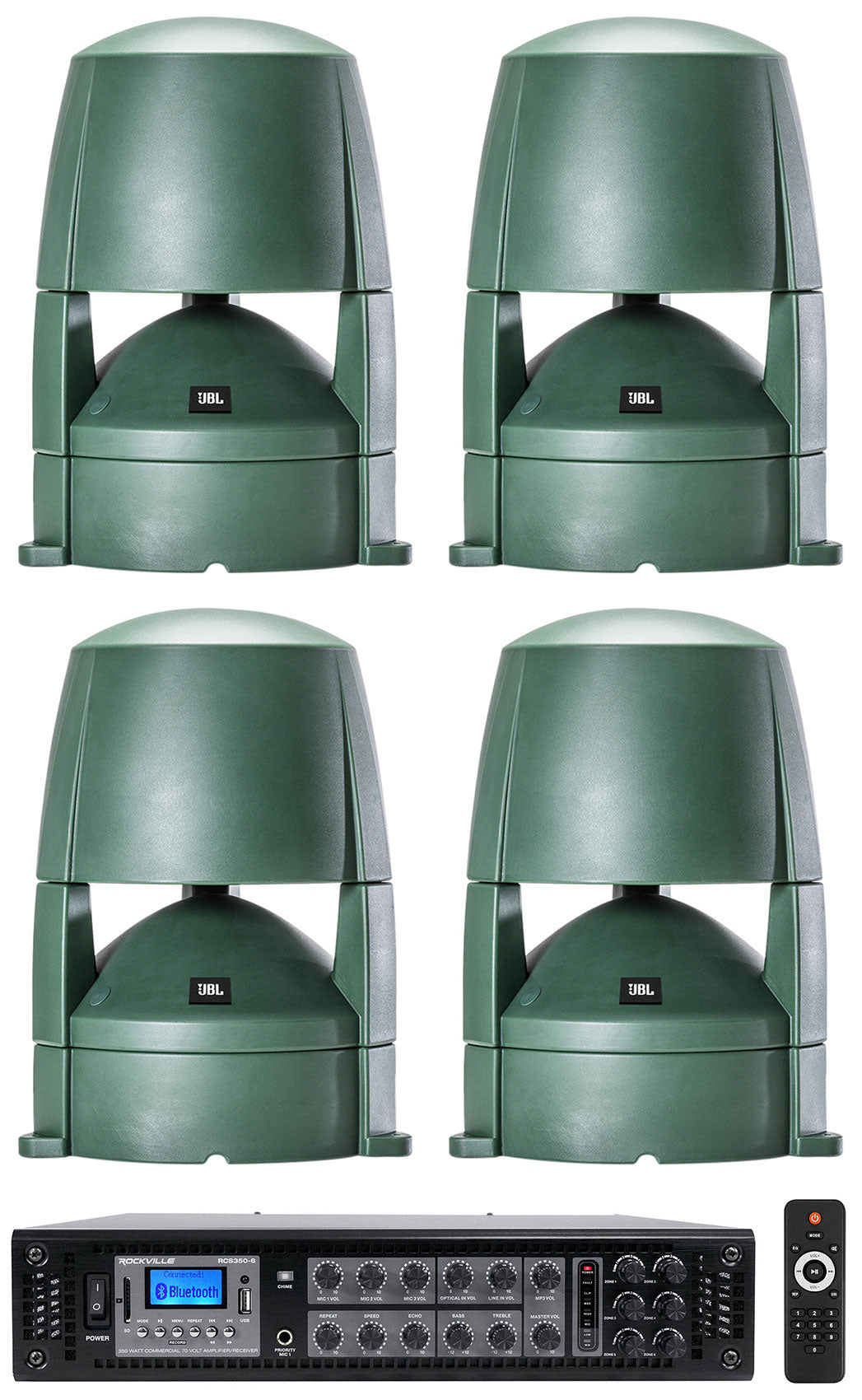 RCS350-6 6-Zone 350W Amp + Control 88M Green 4-Pack Bundle