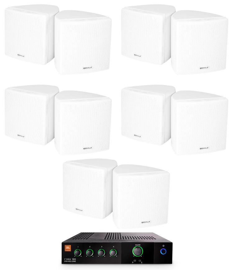 JBL CSMA 180 Commercial 70v Amplifier+10 White Cube Speakers For Restaurant/Cafe