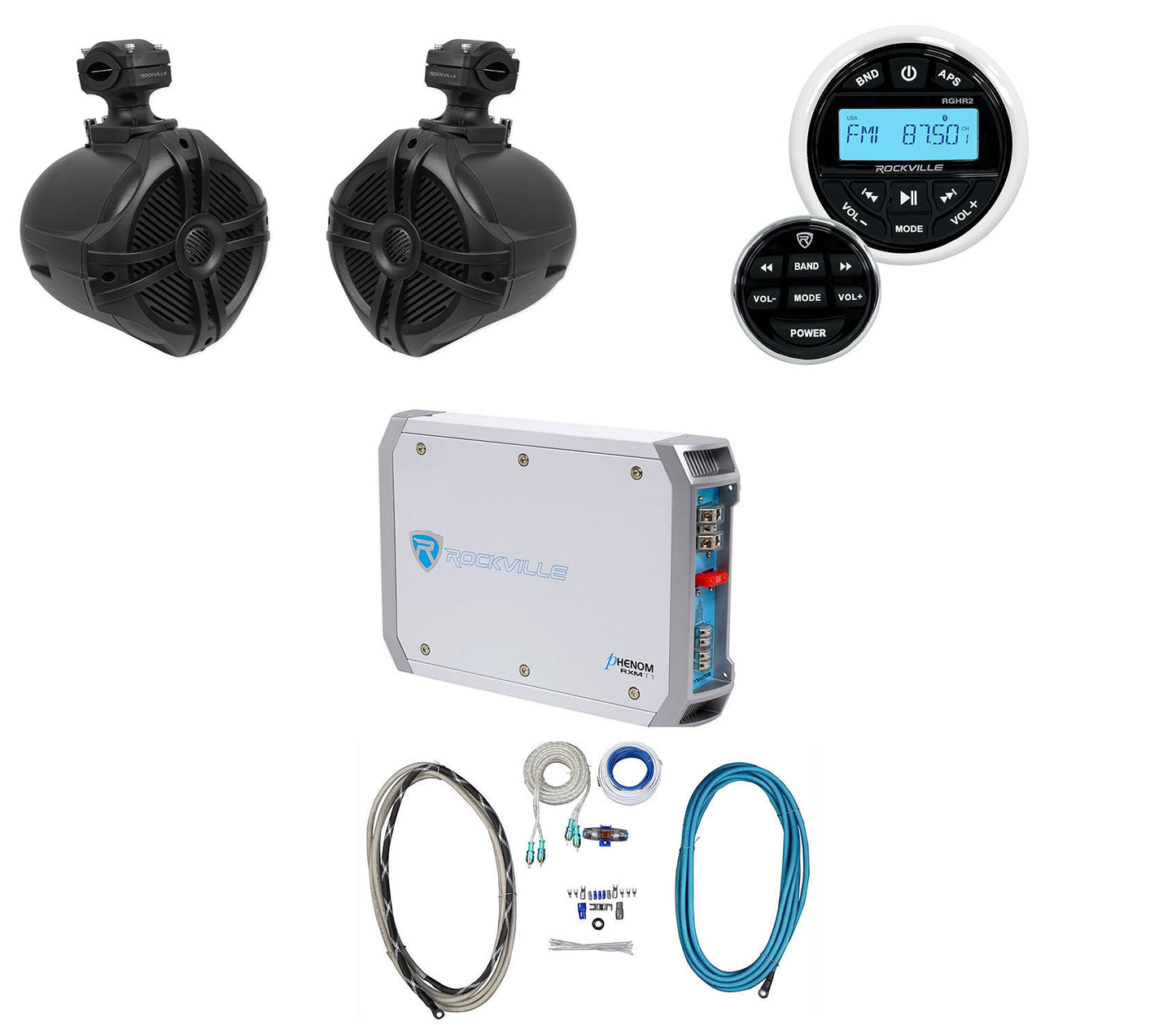 RWB70B Black 2-Pack + 2-Channel Marine Amplifier Bundle