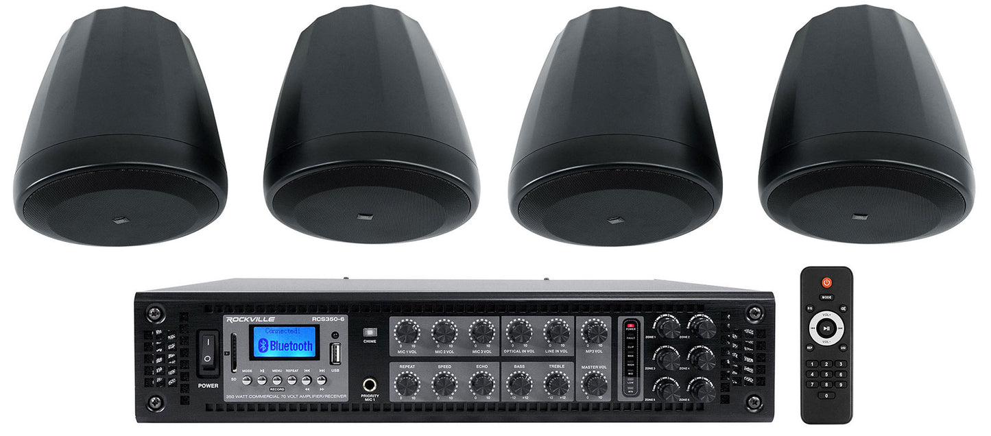 Control 67P/T Black 4-Pack + RCS350-6 6-Zone 350W Amp Bundle