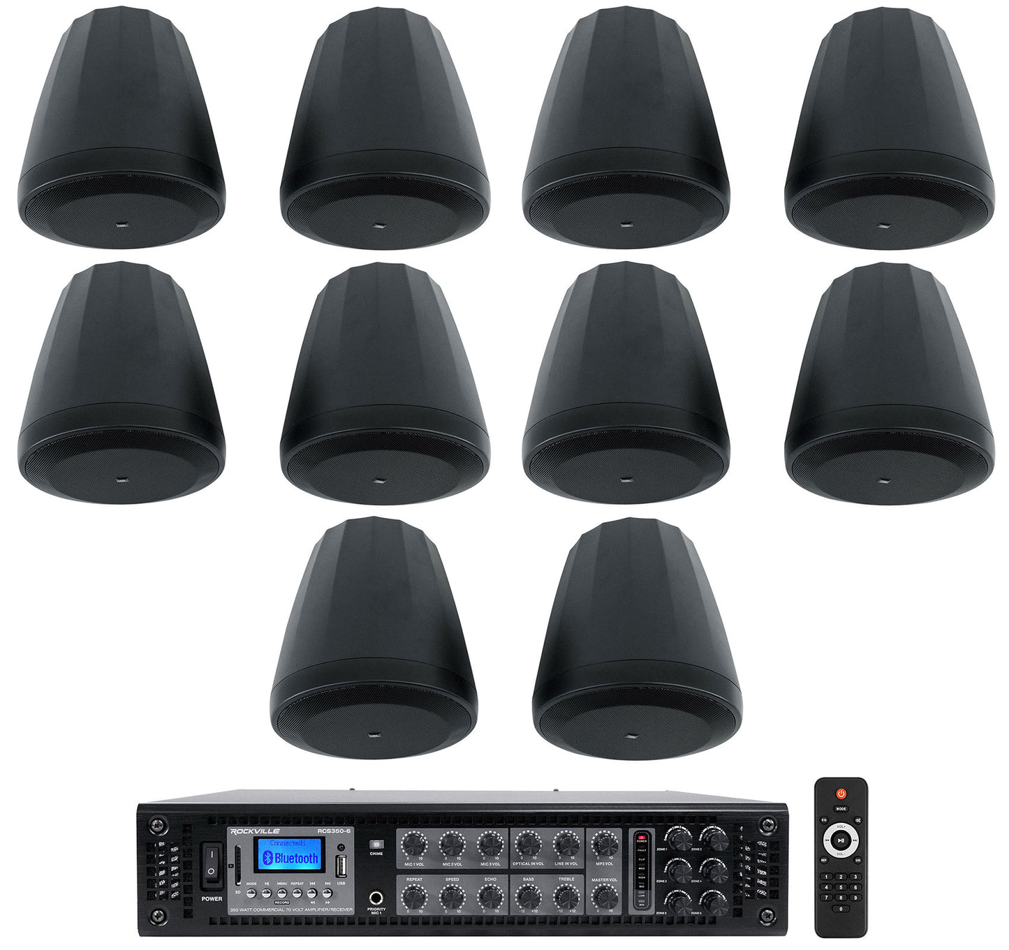 Control 64P/T Black 10-Pack + RCS350-6 6-Zone 350W Amp Bundle