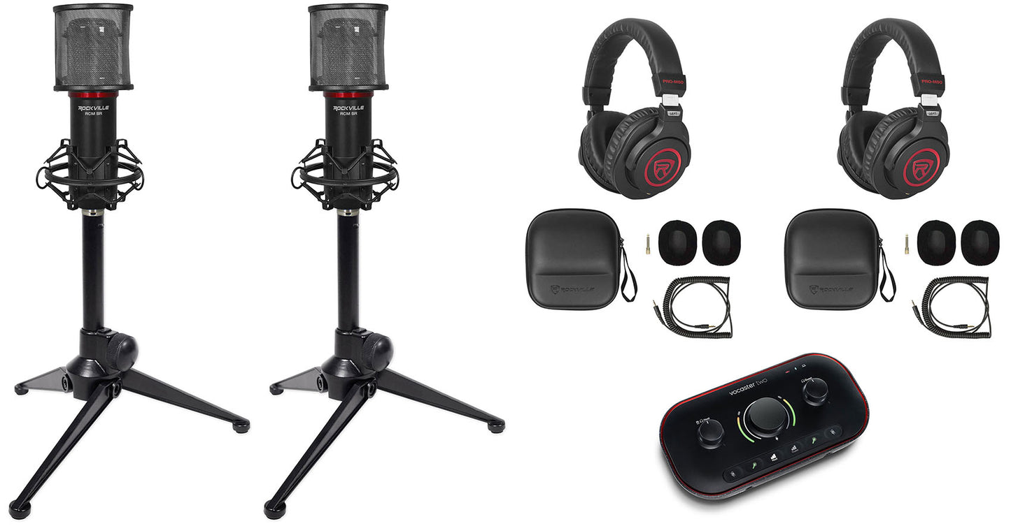 Focusrite Vocaster Two Person Podcasting Studio Interface+Headphones+Mics+Stands