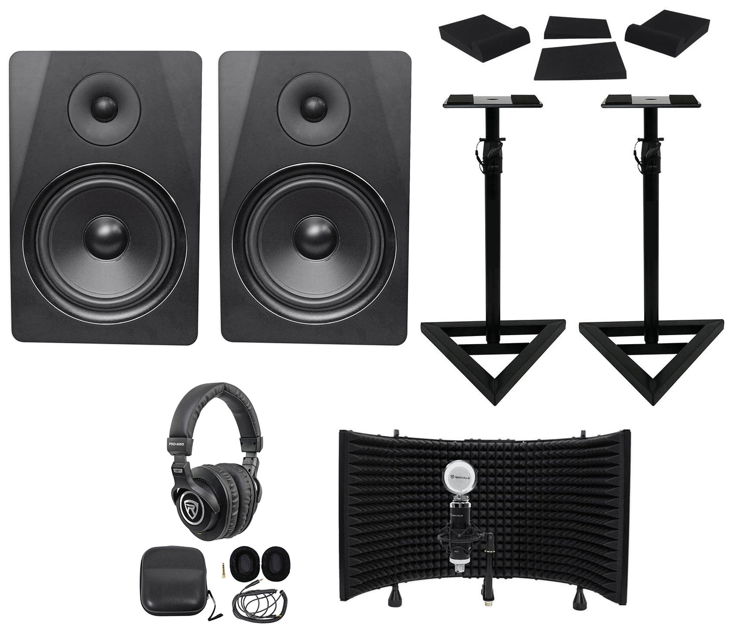 DPM8B Black 2-Pack + RVSM1 Stands Bundle