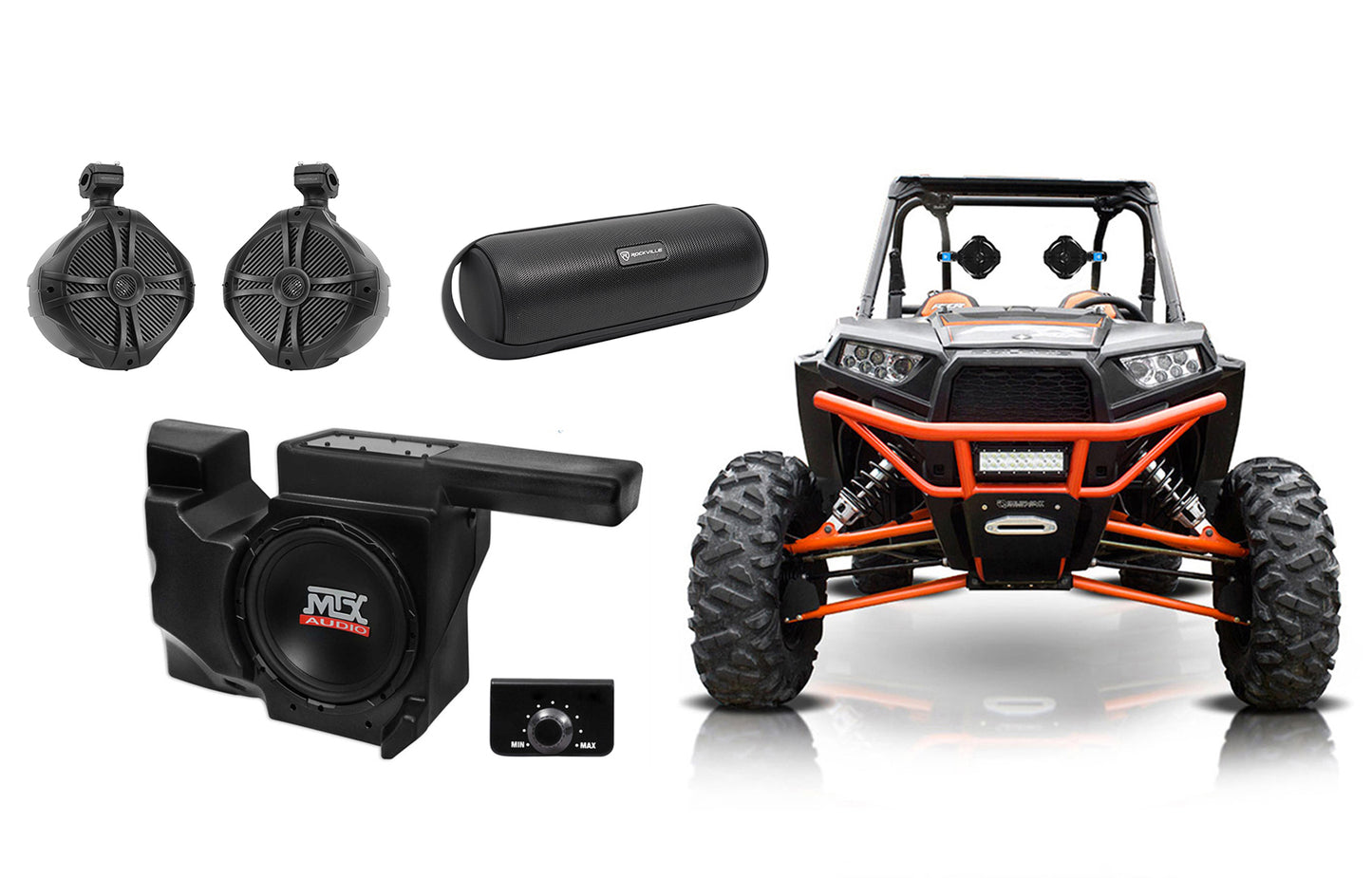 MTX RZRXP-10 10" 500w Subwoofer+Enclosure+8" Tower Speakers for Polaris RZR/UTV