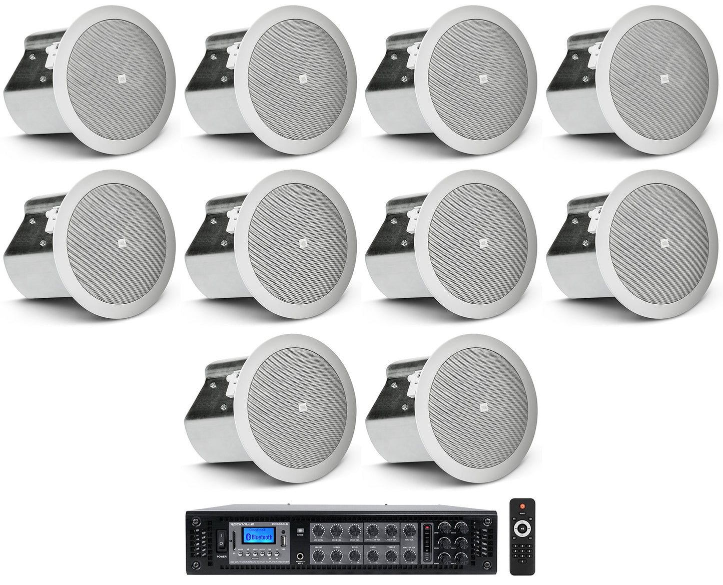 JBL Control 14C/T White 10-Pack + RCS350-6 6-Zone 350W Amp Bundle
