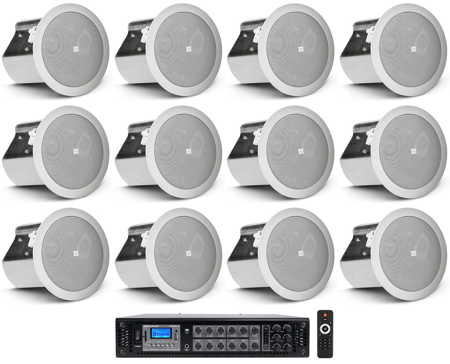 JBL Control 14C/T White 12-Pack + RCS350-6 6-Zone 350W Amp Bundle